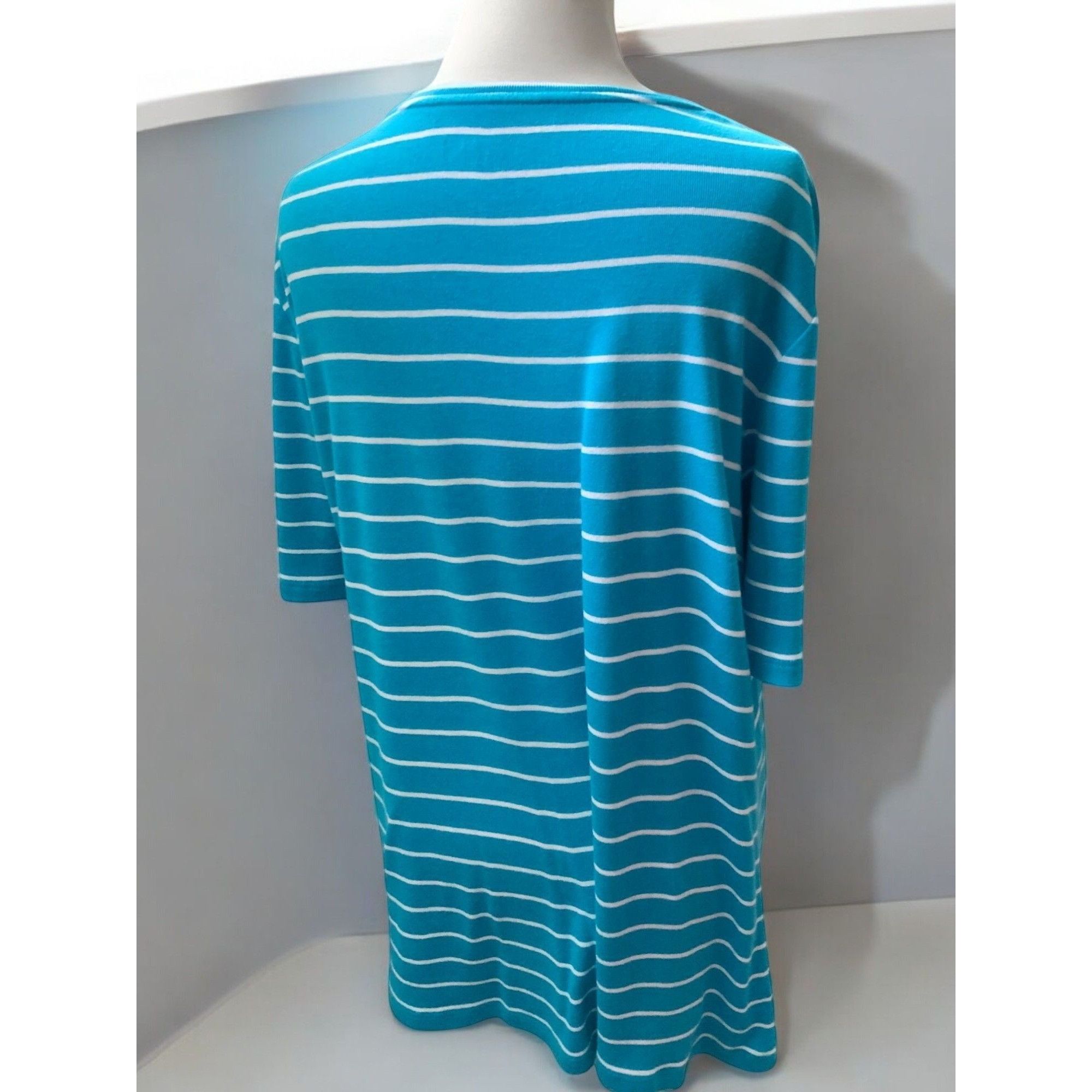 Chicos Chicos Relaxed Scoop Neck XL Short Elbow Sleeve Striped Tee Size XL / US 12-14 / IT 48-50 - 3 Thumbnail