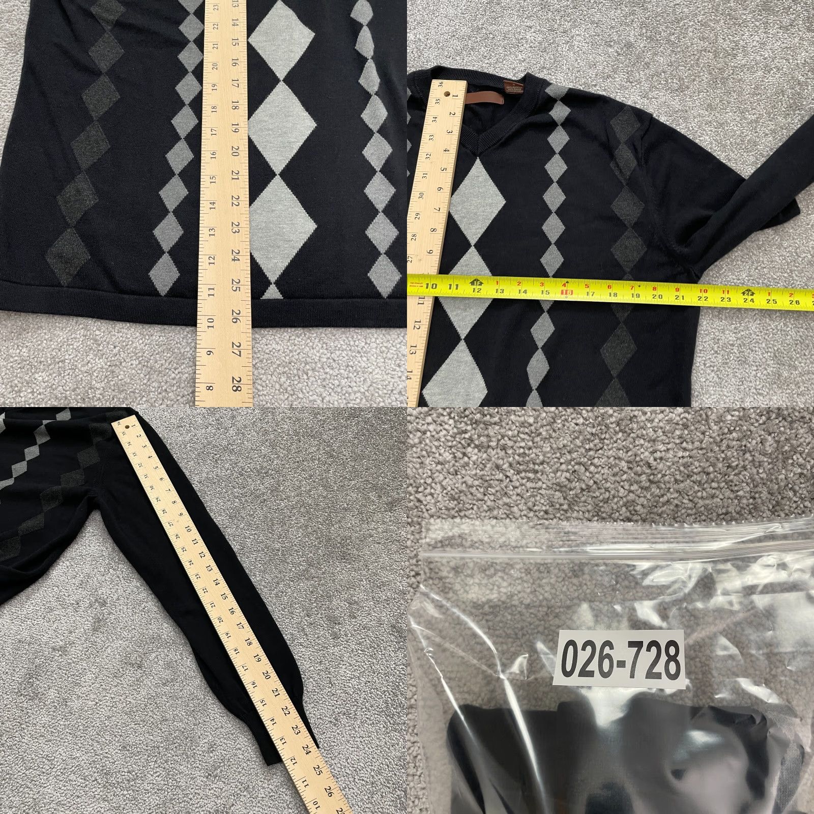 Perry Ellis Perry Ellis Sweater Mens Large Black Argyle/Diamond Knit V-Neck Pullover Size US L / EU 52-54 / 3 - 8 Thumbnail