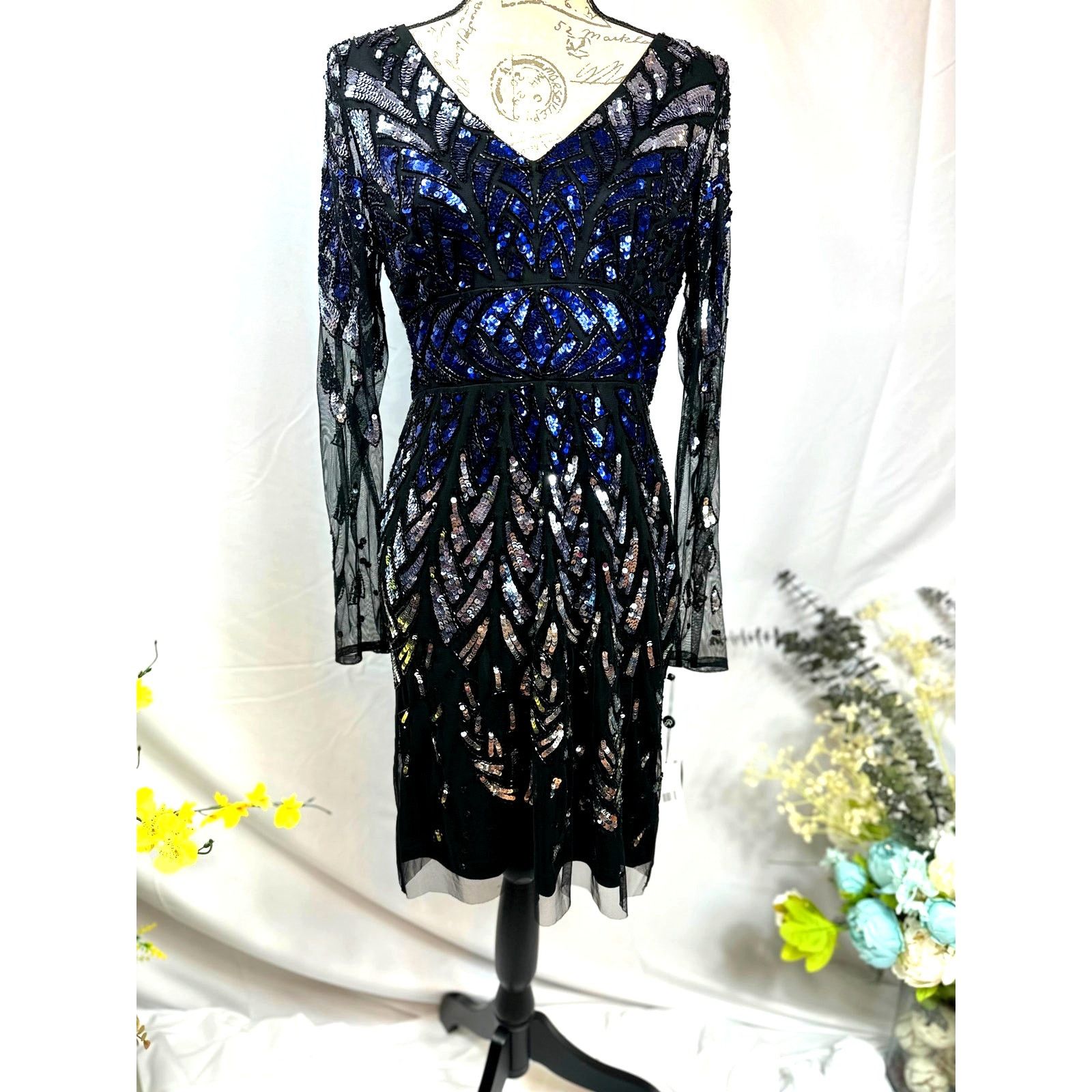 Adrianna Papell Adrianna Papell Lng Sleeve Beaded Sparkling Cocktail Dress 8 Size M / US 6-8 / IT 42-44 - 6 Thumbnail