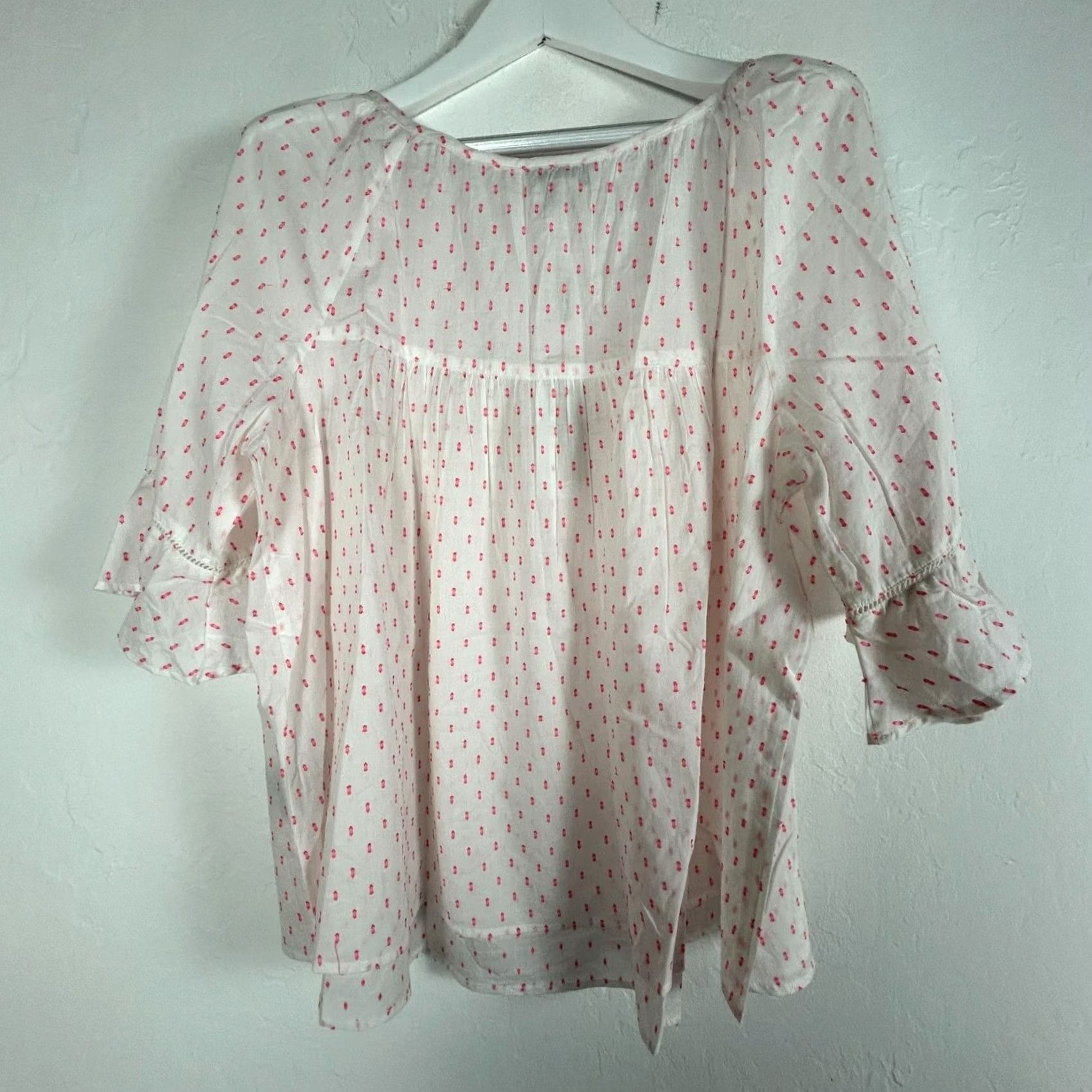Paige Charlie Paige Womens Pink Polka Dot Ruffle Sleeve Blouse Top XL 100% Cotton New Size XL / US 12-14 / IT 48-50 - 2 Thumbnail