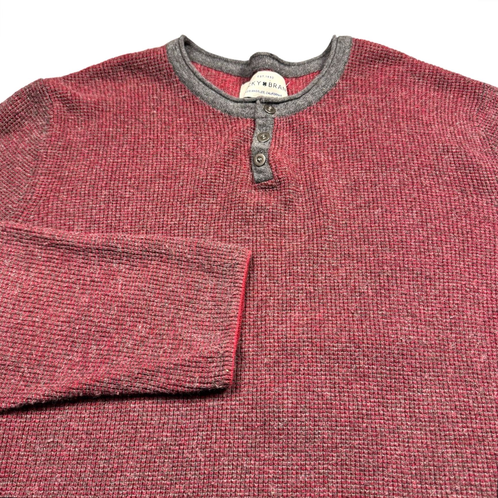 Lucky Brand Lucky Brand Sweater Mens L Henley Colorado Cross Stitch Thermal Winter Knit Crew Neck Long Sleeve Red Size US L / EU 52-54 / 3 - 2 Thumbnail