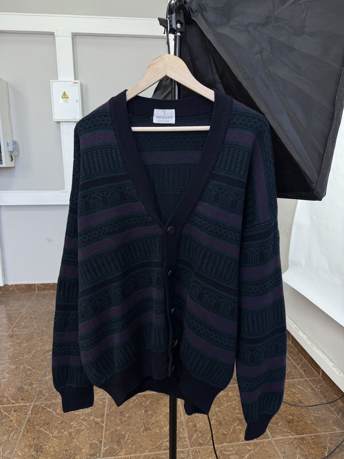 Trussardi 🇮🇹 Vintage 90s Trussardi Cardigan Knitted Sweater Luxury Rare Size US XL / EU 56 / 4 - 1 Thumbnail