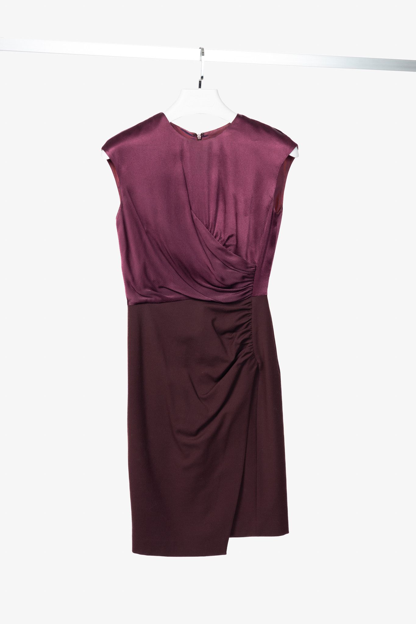 Etro Eggplant Envers Satin & Flannel Gathered Dress, Women's