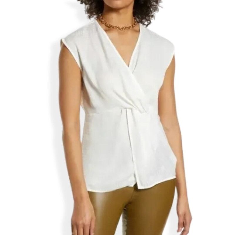 Other Halogen Blouse Check Surplice V-Neck Twisted Front White XS Size XS / US 0-2 / IT 36-38 - 1 Thumbnail