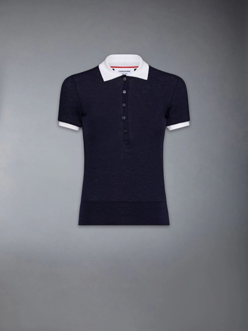 Thom Browne o1s22i1n0924 Short-Sleeved Wool Polo Shirt in Navy Blue Size S / US 4 / IT 40 - 1 Thumbnail