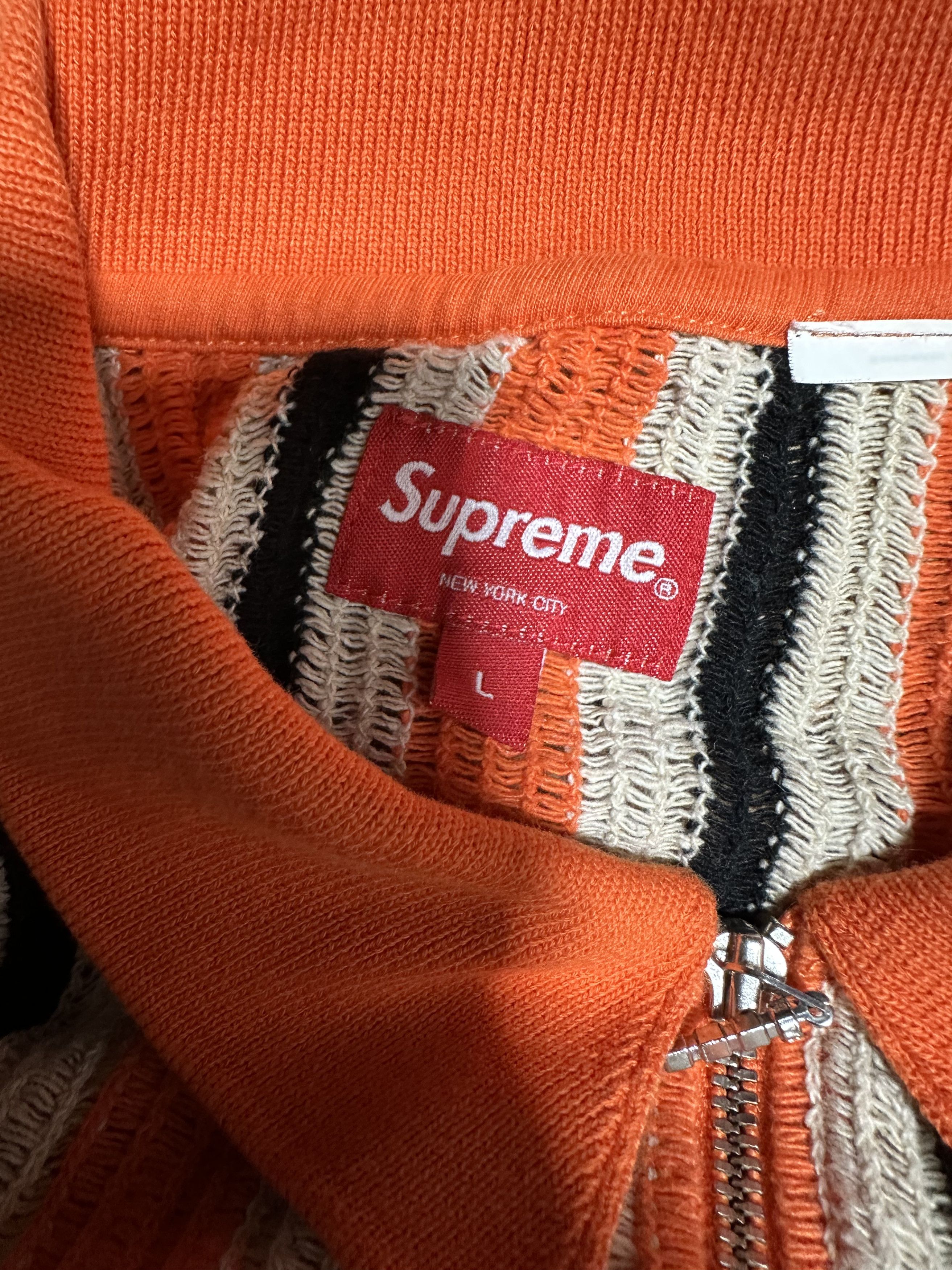 Streetwear × Supreme Supreme Open Knit Stripe Zip Polo | Grailed