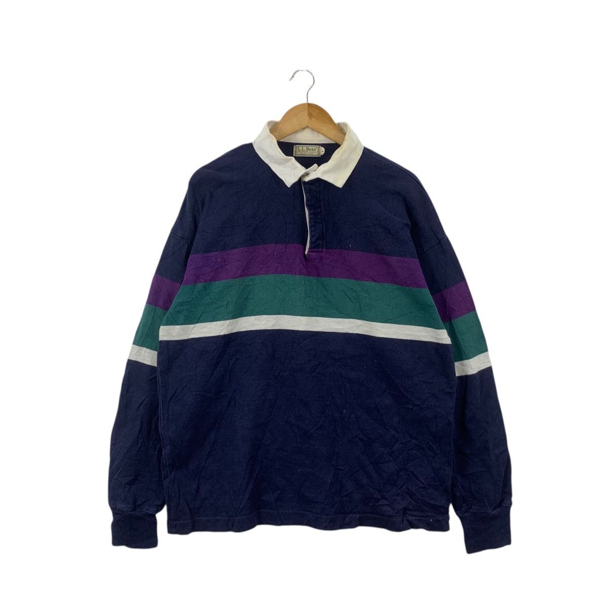 L.L. Bean Vintage 90s L.L. BEAN Made In USA Striped Rugby Polo Tee Size US L / EU 52-54 / 3 - 1 Thumbnail
