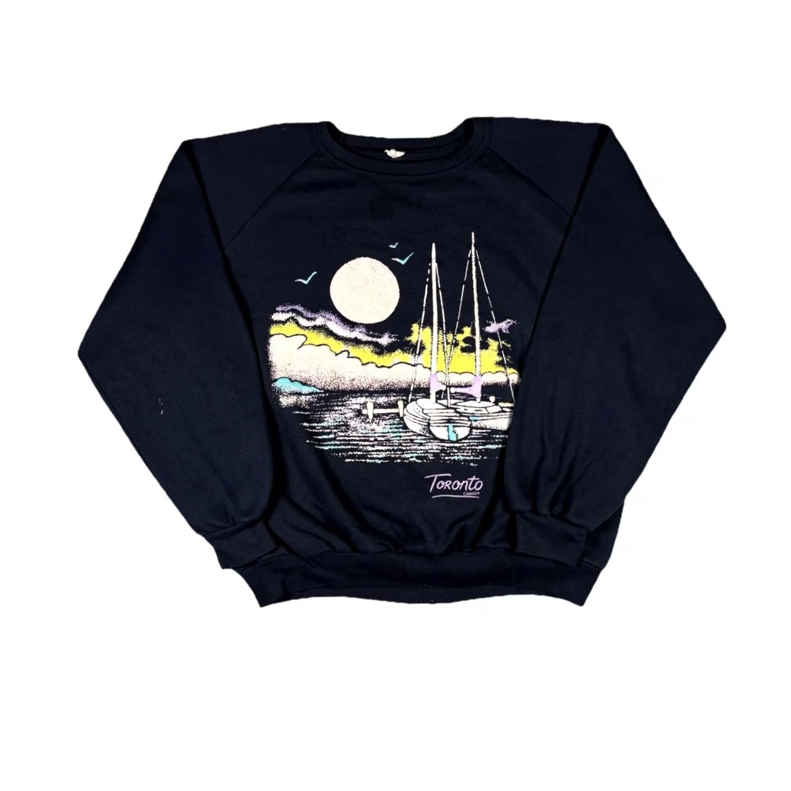 Vintage VINTAGE Toronto Canada Sweatshirt Sail Boat Ocean Art Black Raglan XL 90s Shirt Mens Size US XL / EU 56 / 4 - 2 Thumbnail
