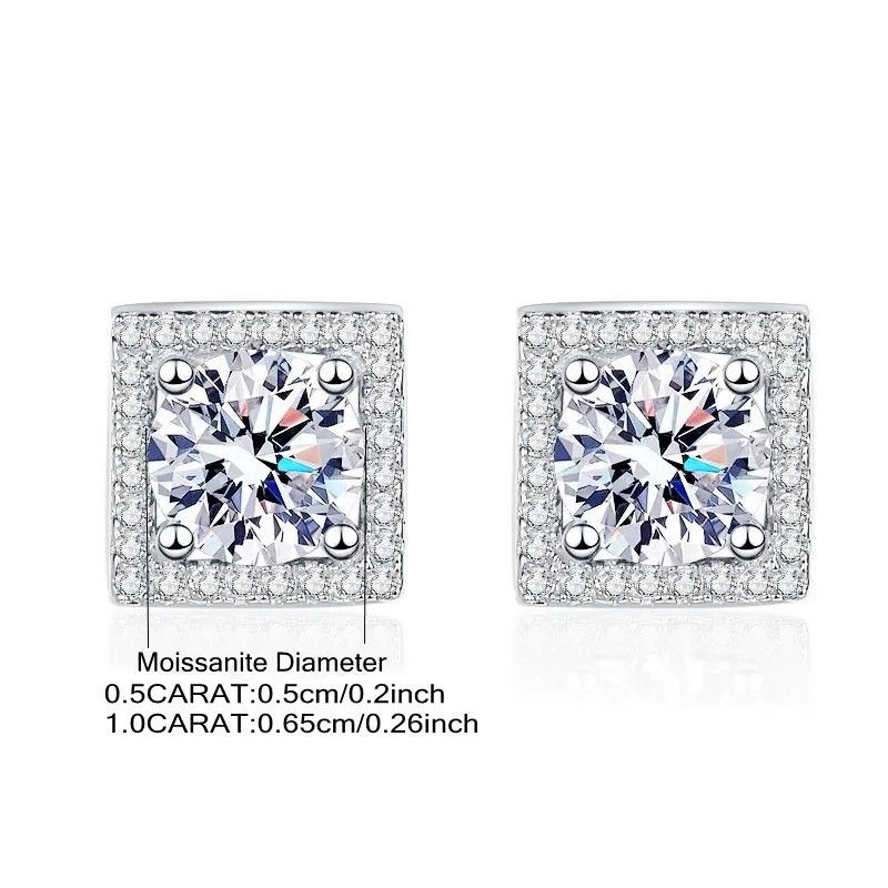 Jewelry 925 Sterling Silver 1 Carat Moissanite Square Earrings Size ONE SIZE - 6 Thumbnail