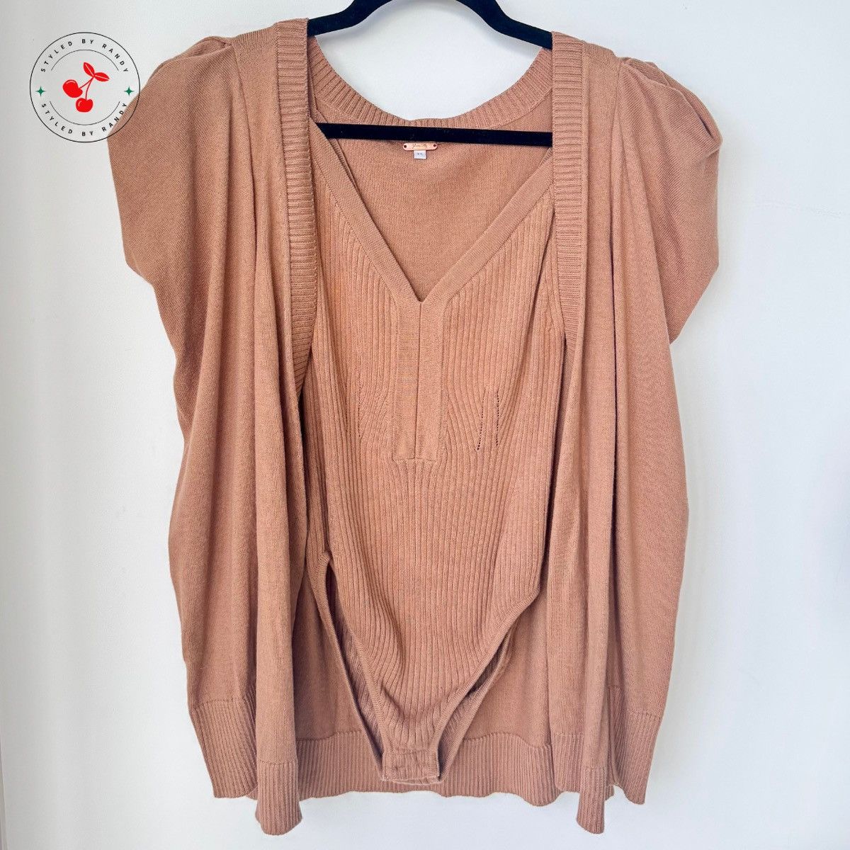 Johanna Ortiz Inca Cardigan and Bodysuit Set in Camel