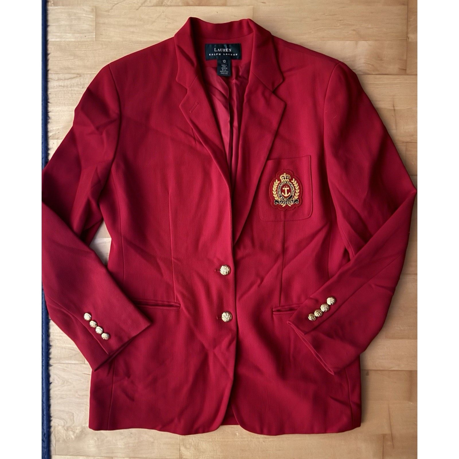 Ralph Lauren VTG Ralph Lauren Red Wool Nautical Crest Patch Blazer Gold Size L / US 10 / IT 46 - 1 Thumbnail