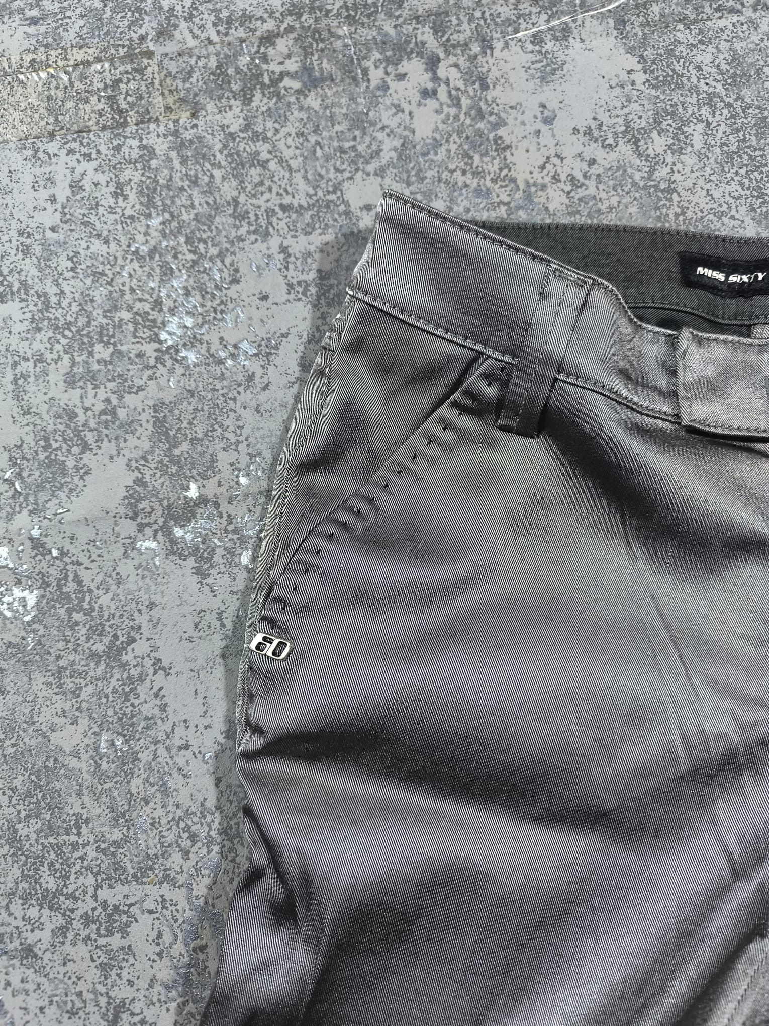 Miss Sixty VINTAGE MISS SIXTY METALLIC SILVER DISCO GRUNGE PANTS SKINNY Size 28" / US 6 / IT 42 - 4 Thumbnail