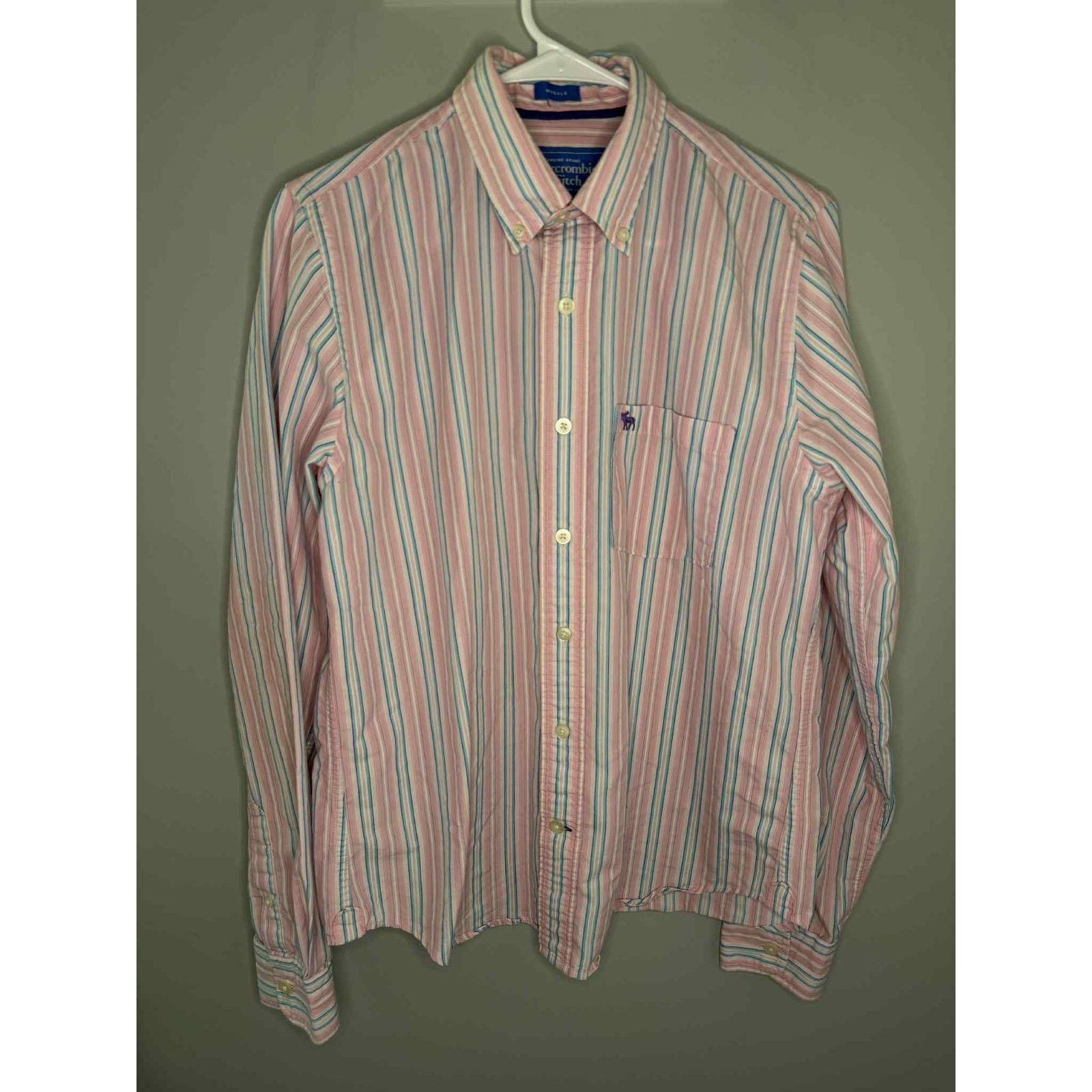 Abercrombie & Fitch Abercrombie & Fitch Muscle Striped Button-Down Shirt Pink L Size US L / EU 52-54 / 3 - 4 Thumbnail