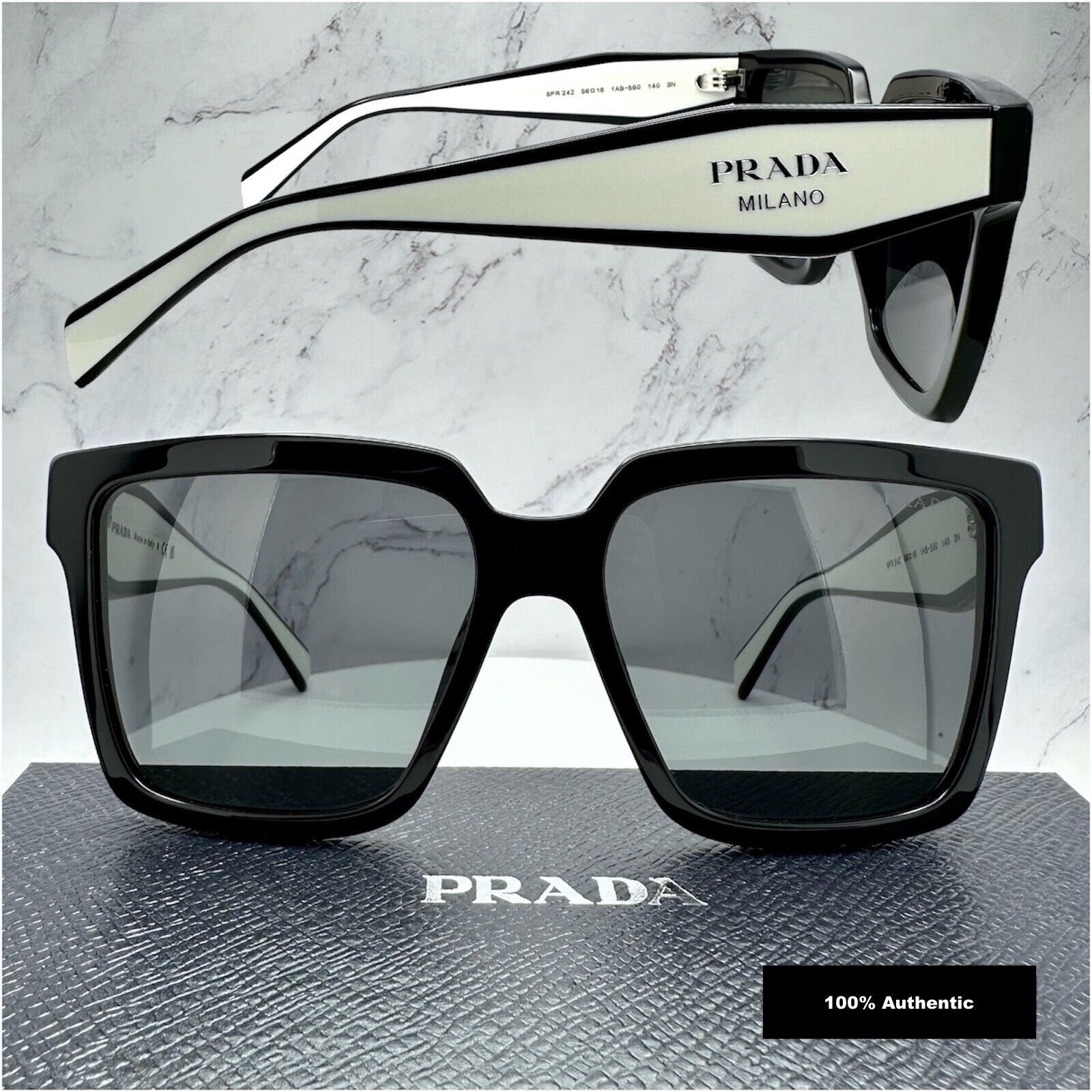 Prada New Prada Sunglasses Black White Symbole Logo Authentic Size ONE SIZE - 21 Thumbnail