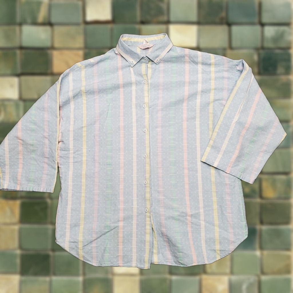 Vintage VINTAGE Niche Shirt Womens XL Blue 100% Cotton 3/4 Sleeve Button Casual Size XL / US 12-14 / IT 48-50 - 1 Thumbnail