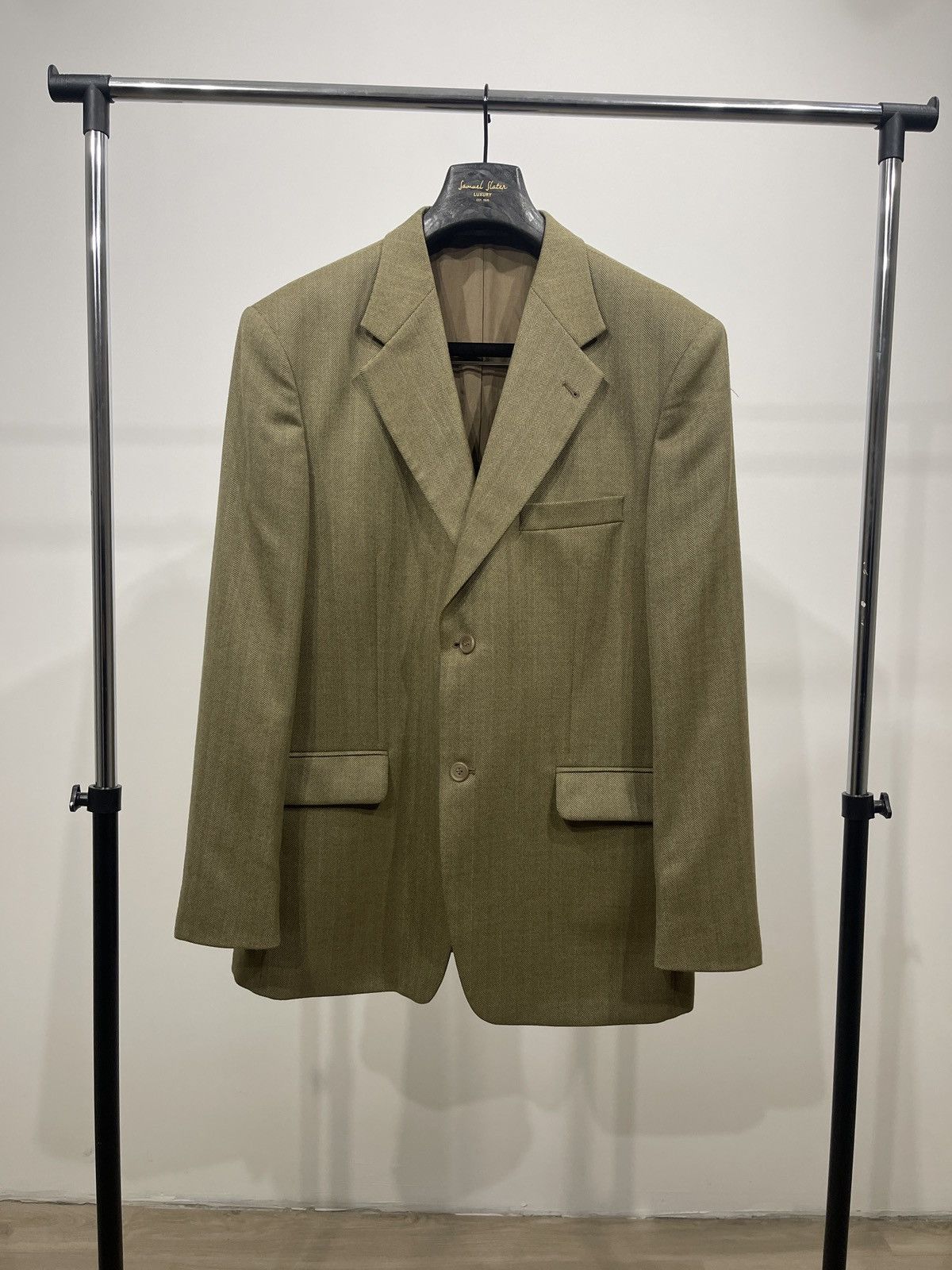 Vintage 🔥Vintage blazer beige herringbone pattern classic jacket Size 46R - 1 Thumbnail