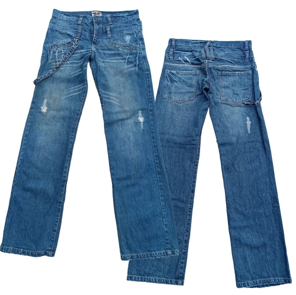 image of Nylaus Double Waist Distressed Studded Wallet Strap Denim, Men's (Size 34)