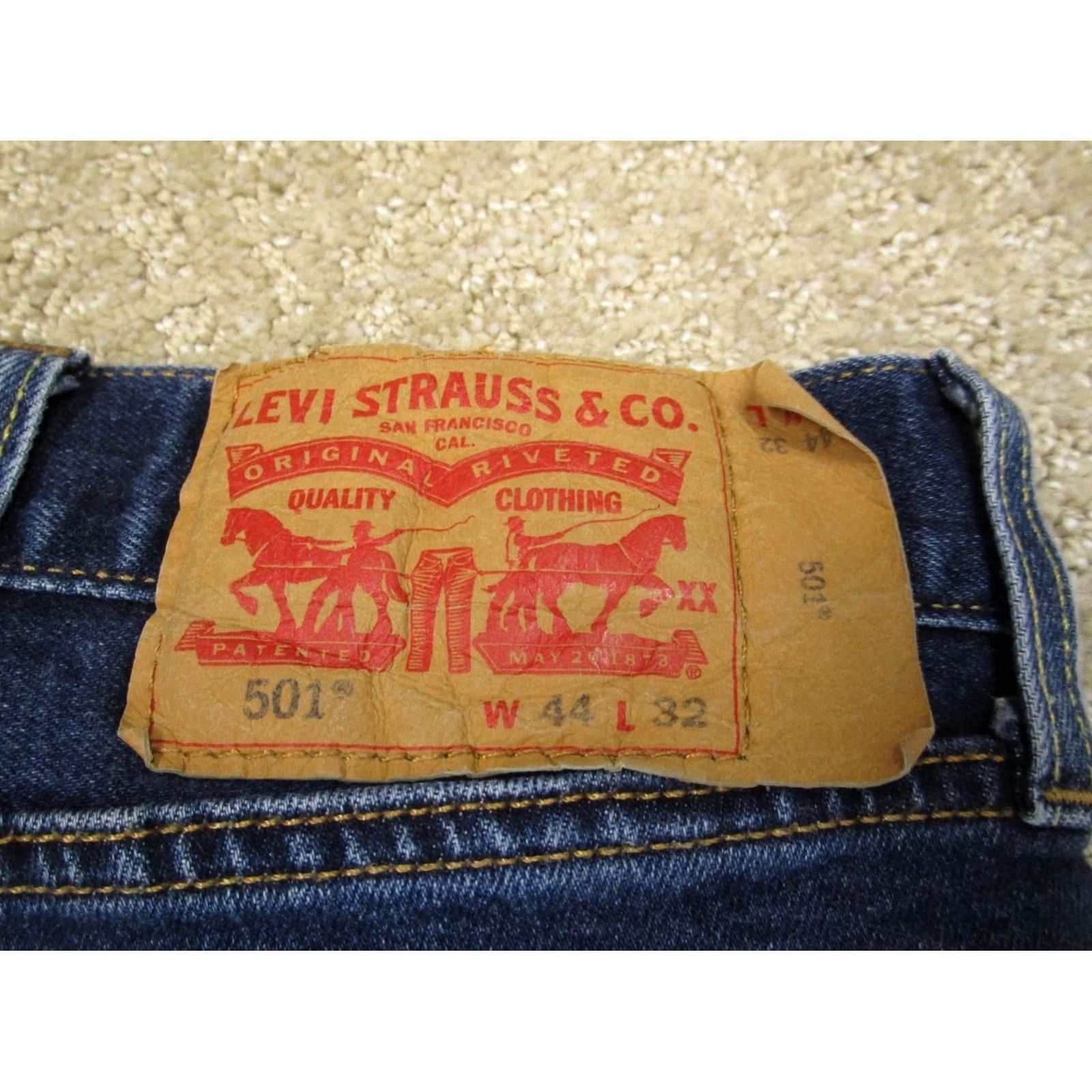 Levi's Levi's 501 Jeans Men 44x32 Blue Button Fly Original Fit Pants Dark Wash Distressed Logo 5-Pocket Denim Regular Fit Leather? Size US 44 / EU 60 - 7 Thumbnail