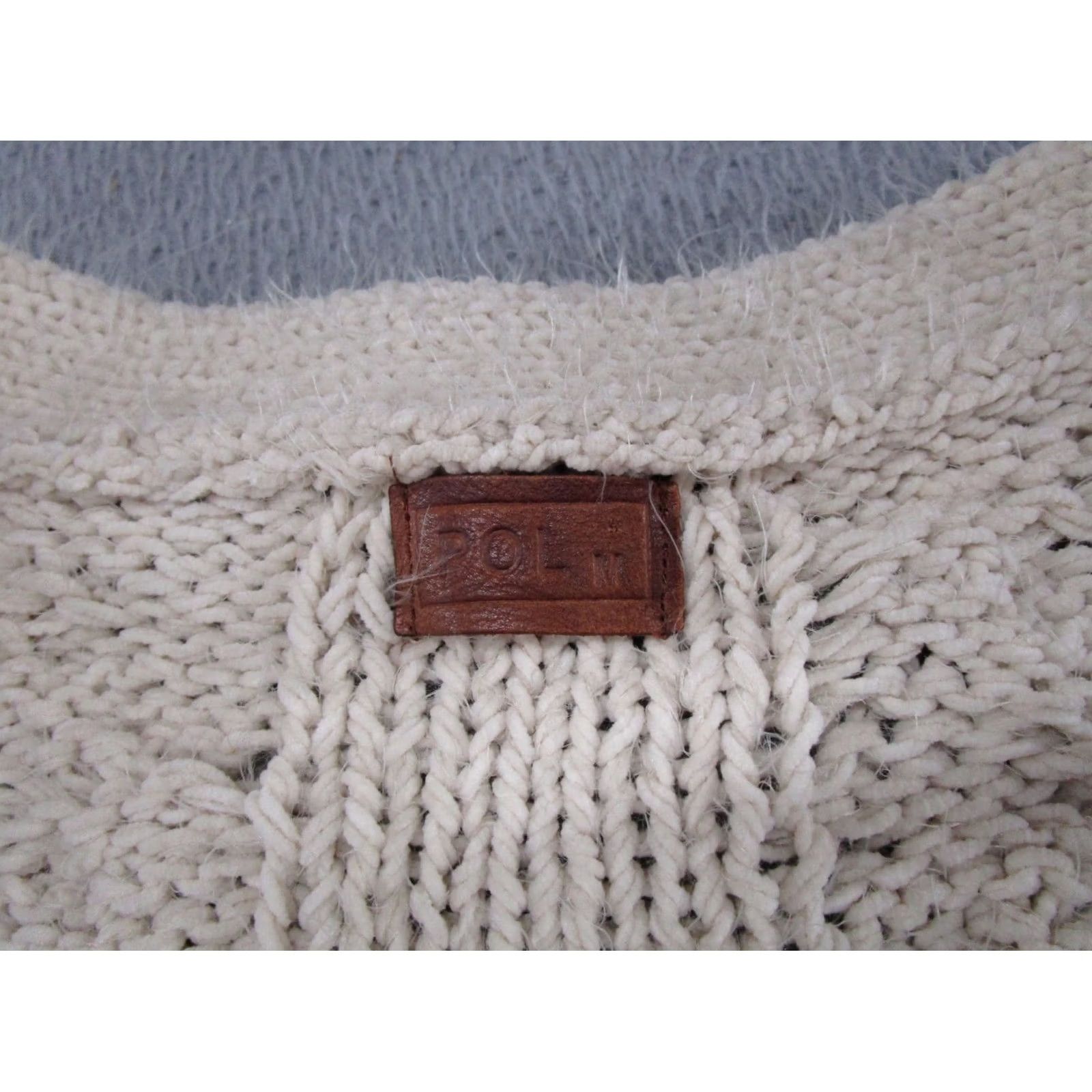 Vintage POL Women's Open Front Ivory Distressed Knit Heavy Cardigan Sweater M Boho Sweater Cardigan Womens Size M / US 6-8 / IT 42-44 - 2 Thumbnail
