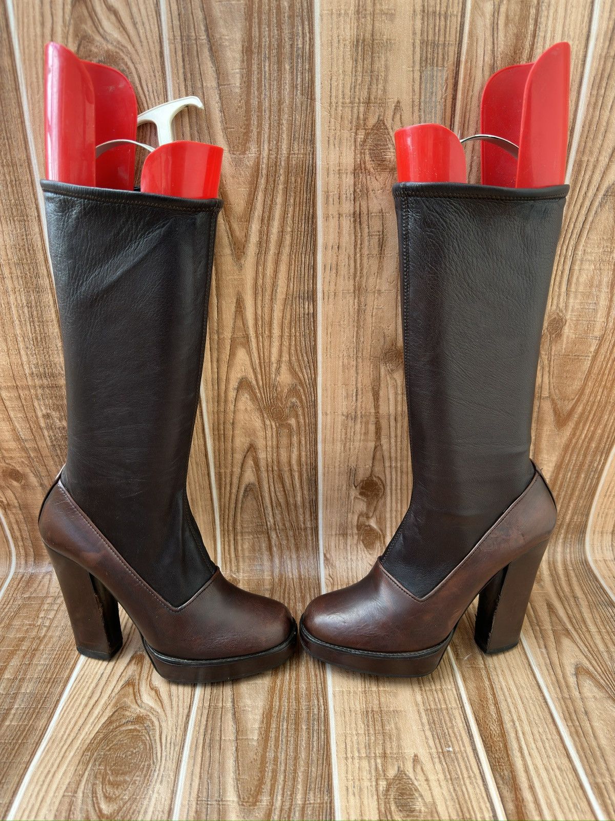 Prada × Vintage FW Fall 2006 Runway Brown Leather Sock Boots Size US 6 / IT 36 - 3 Thumbnail