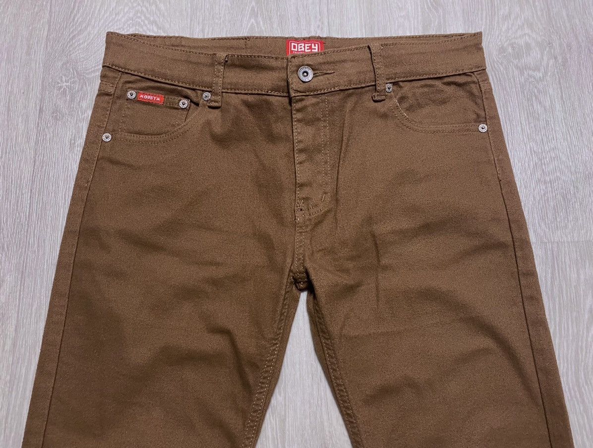 Obey × Shepard Fairey Obey Propaganda Brown Stretch Cotton Casual Trousers Pants Size US 32 / EU 48 - 3 Thumbnail