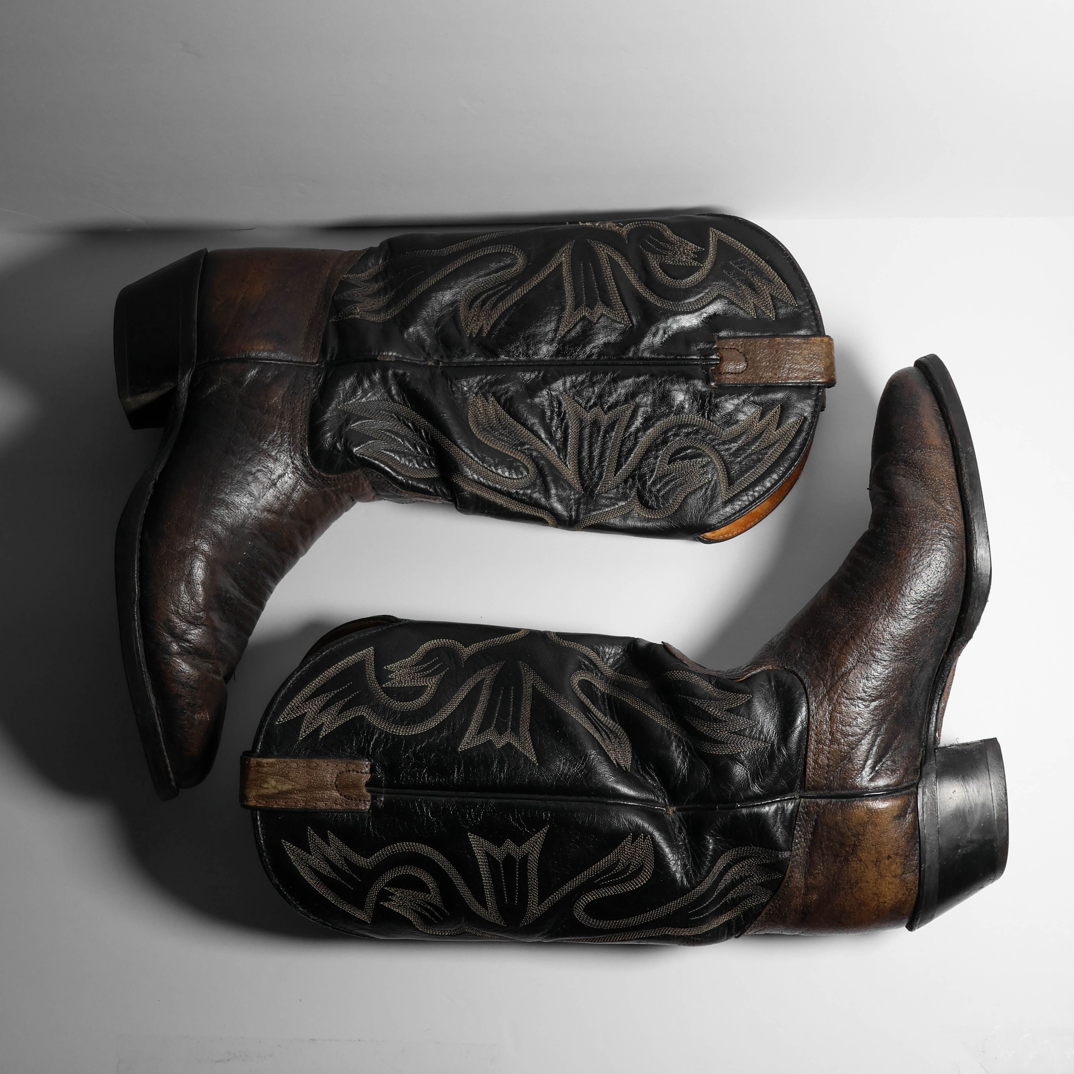 Vintage Rare VTG Texas Leather Brown & Black Western Boots USA Size US 8.5 / EU 41-42 - 9 Thumbnail