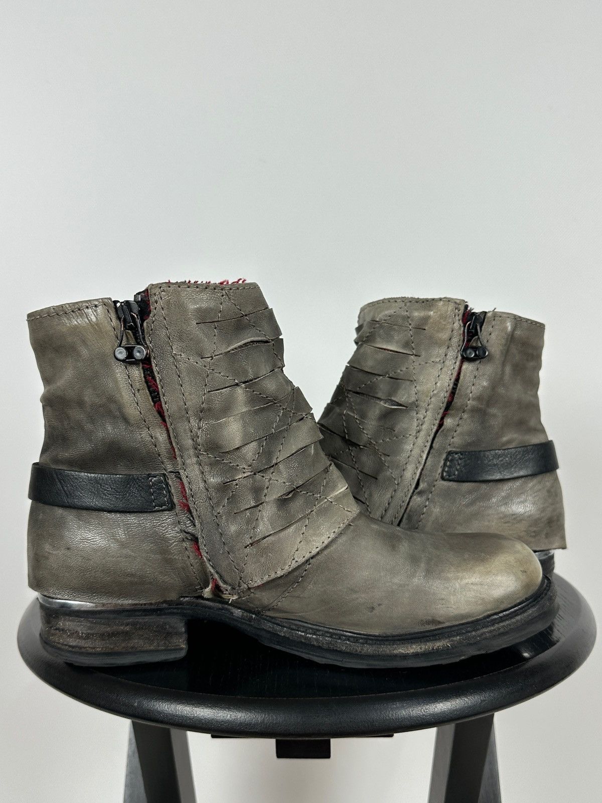 A.S.98 A.S.98. Airstep Gray Leather Biker Ankle Buckle Strap Boots Size US 8 / IT 38 - 8 Thumbnail