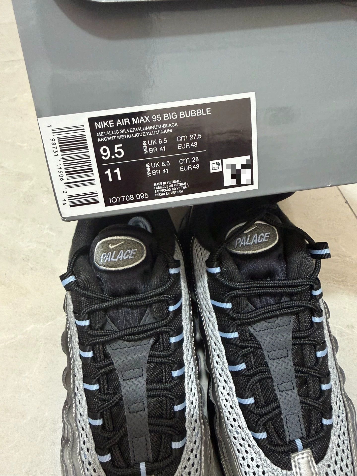 Nike Nike x PALACE AirMax95 Big Bubble Silver Black Unisex 43 New Size US 10 / EU 43 - 2 Thumbnail