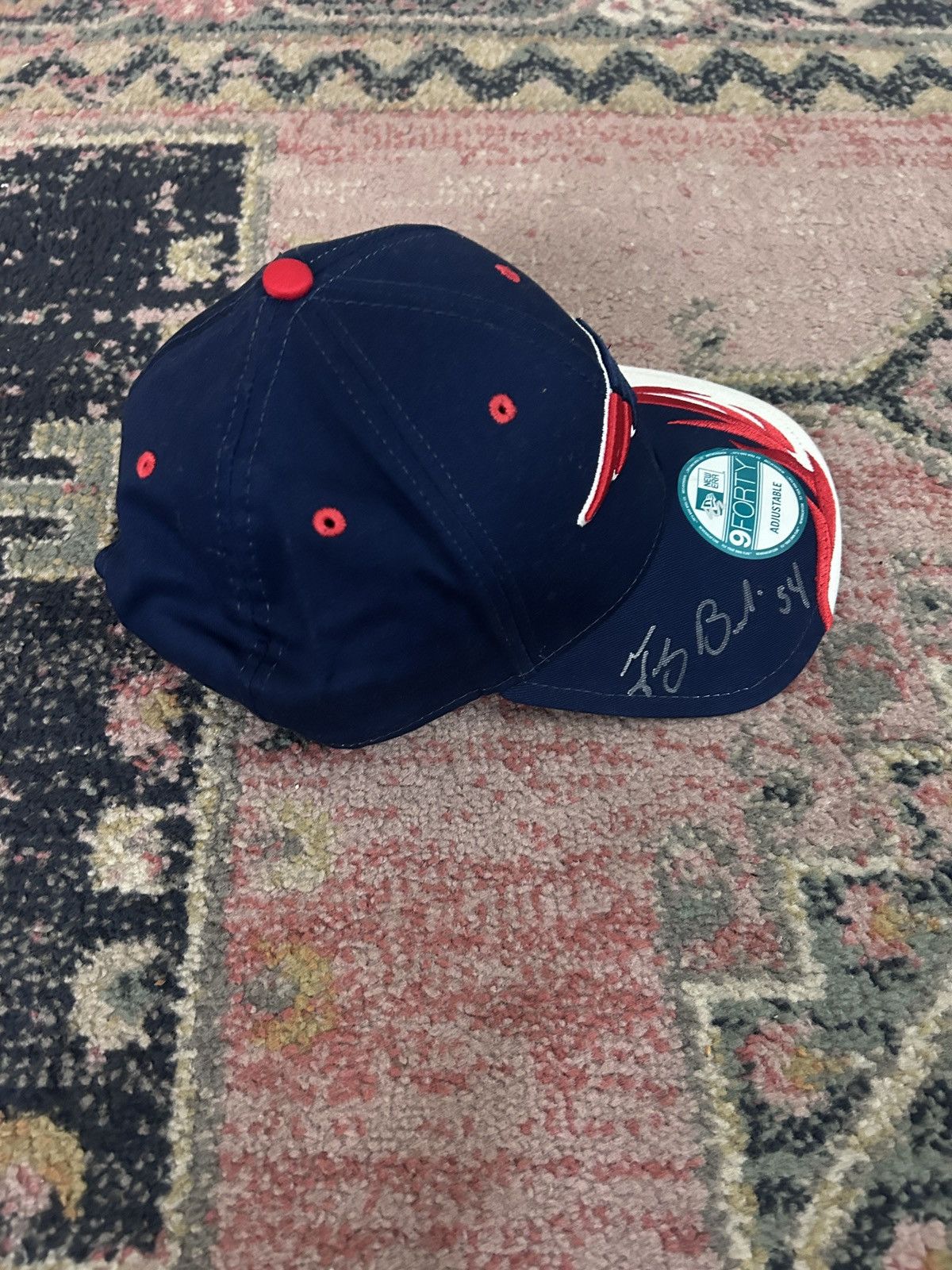 NFL New England Patriots Flame Hat Signed by Tedy Bruschi Size ONE SIZE - 6 Thumbnail