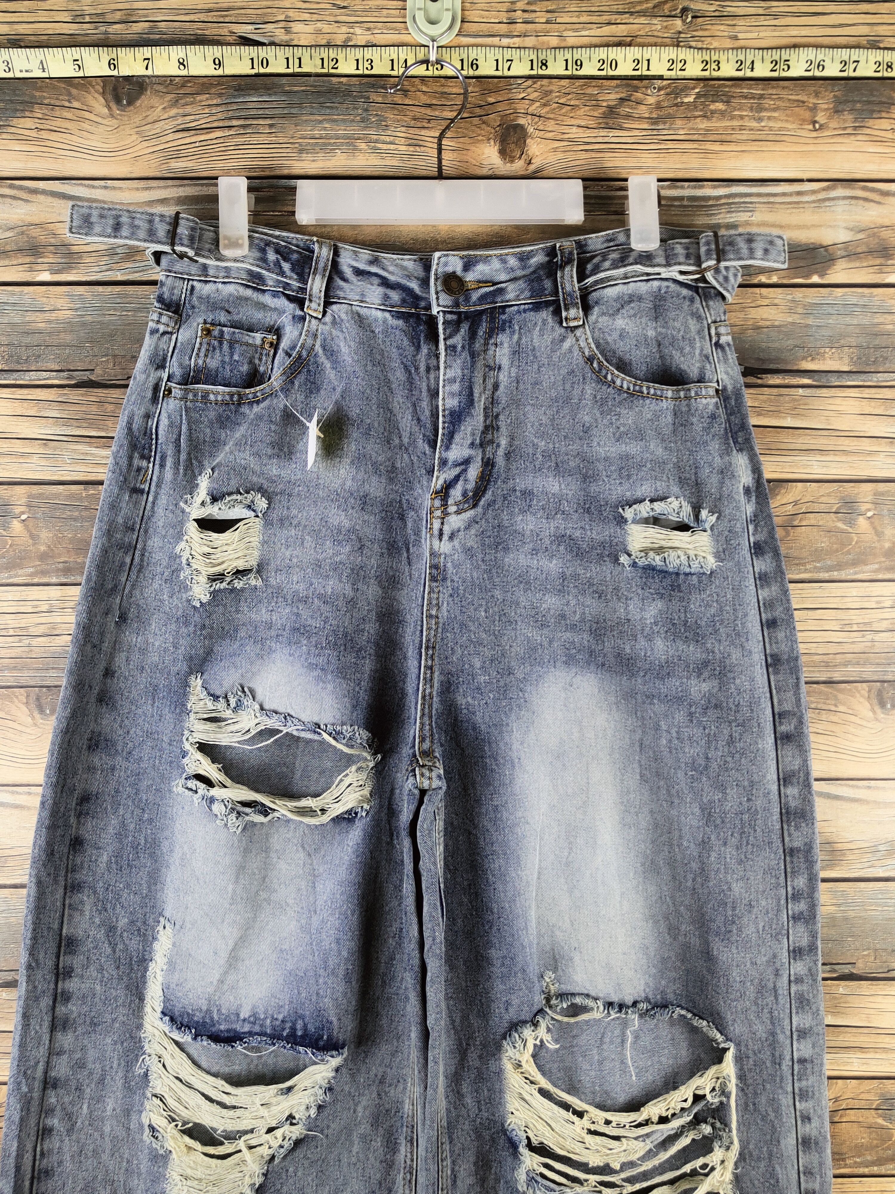Japanese Brand D Japan Palazo Blue Distressed Ripped denim Jeans #S2912 Size 30" / US 8 / IT 44 - 2 Thumbnail