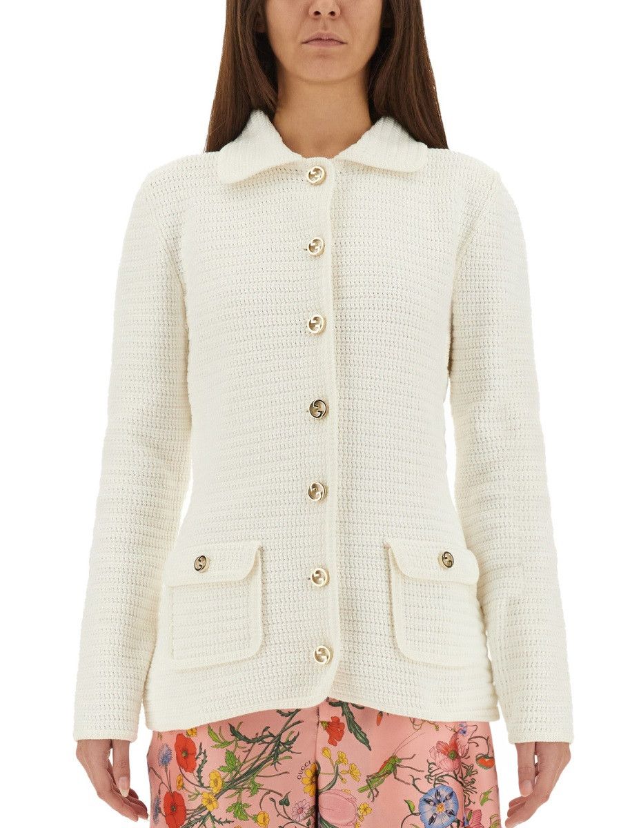 Gucci GUCCI FINE COTTON CARDIGAN - WHITE Size M / US 6-8 / IT 42-44 - 1 Thumbnail
