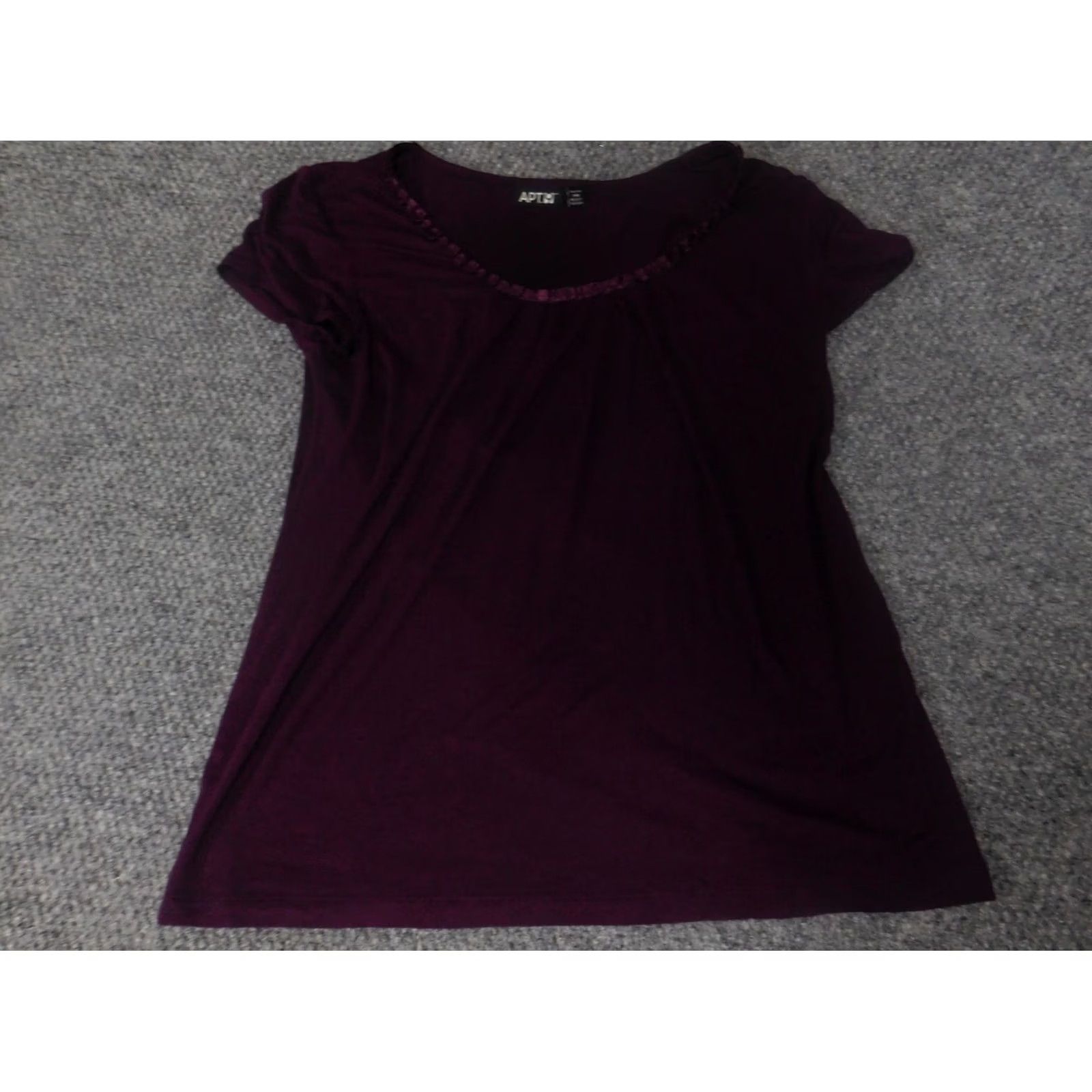 Apt. 9 Apt 9 Blouse Shirt Womens PM Petite Purple V-Neck Short Sleeve Pullover Stretch Polyester Rayon Button Casual Size M / US 6-8 / IT 42-44 - 3 Thumbnail