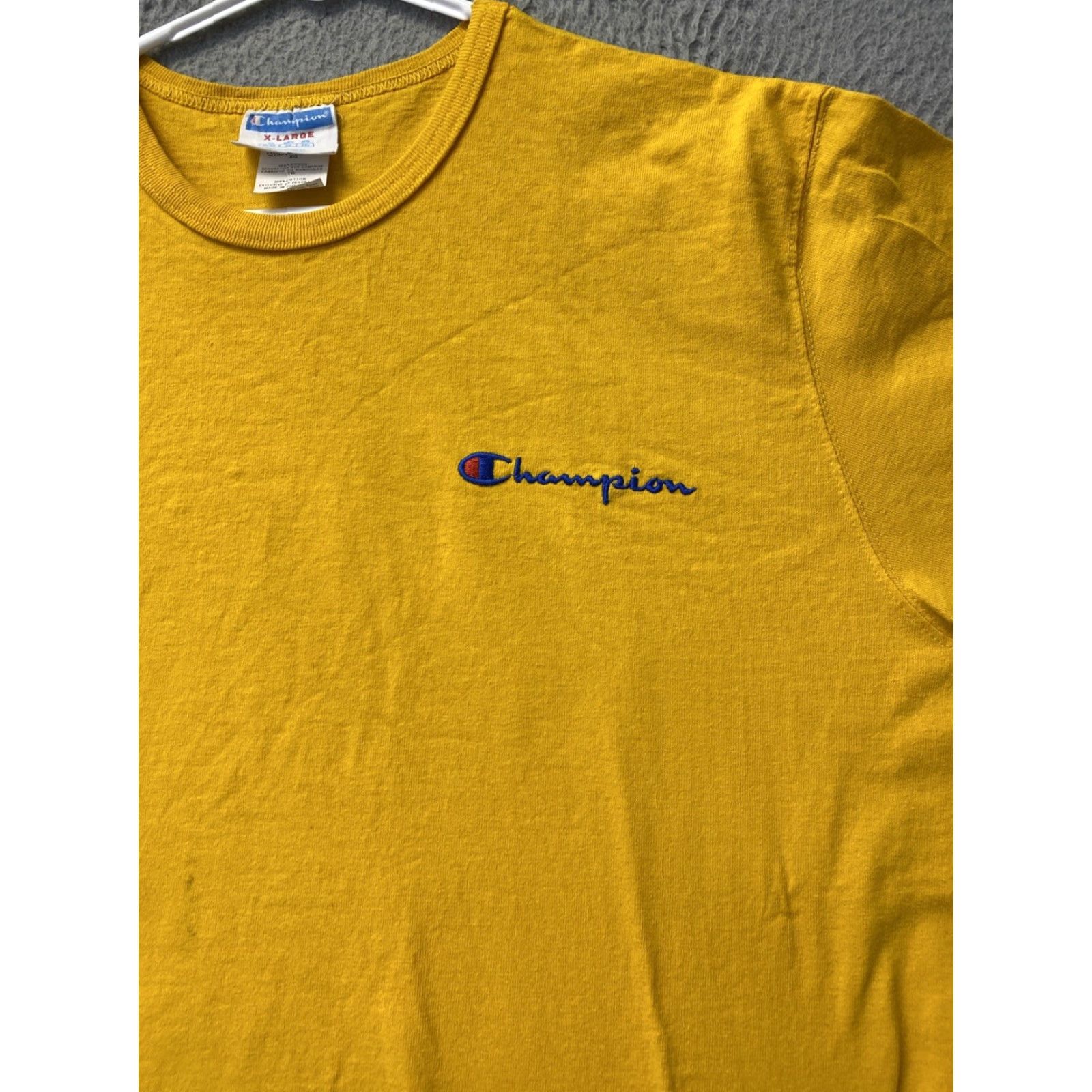 Champion Champion Shirt Men XL Short Sleeve Embroidered Logo Yellow /70-50 Canvas Cotton Modern Sports Logo Men Size US XL / EU 56 / 4 - 2 Thumbnail