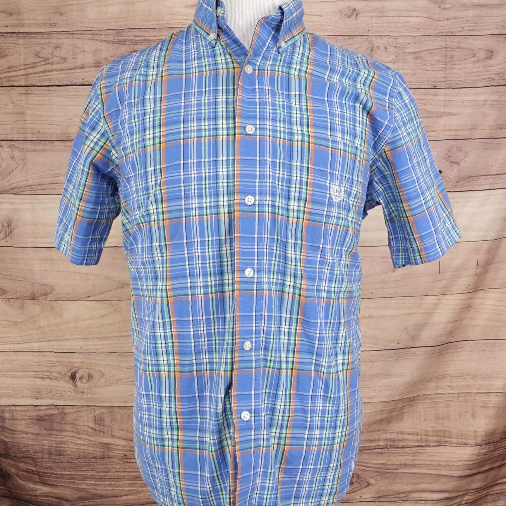 Chaps Chaps Shirt Mens M Blue Plaid Short Sleeve Button-Up Cotton Blend Polyester Size US M / EU 48-50 / 2 - 3 Thumbnail