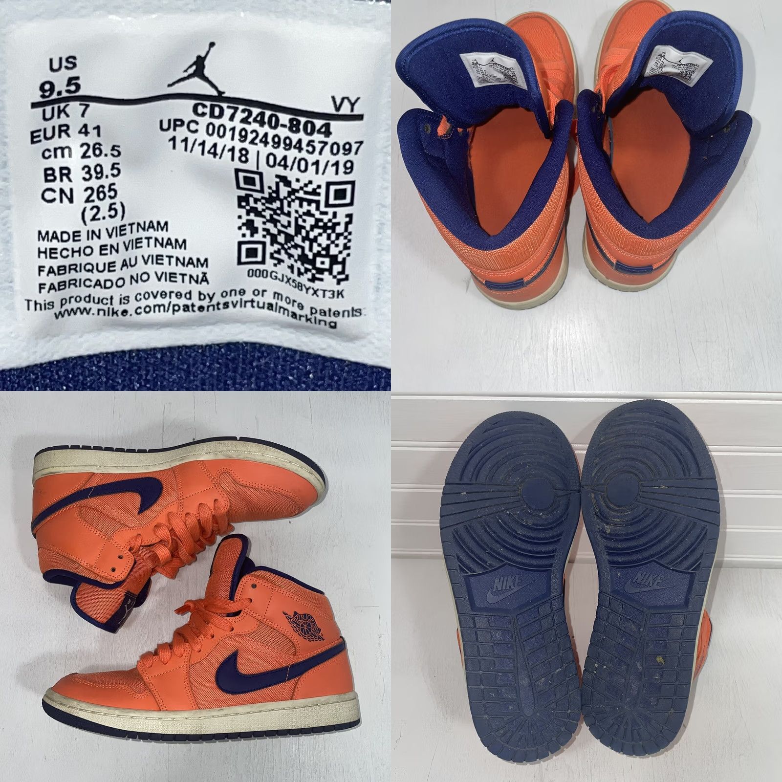 Jordan Brand Nike Air Jordan 1 Mid Turf Women sz 9.5 Turf Orange Blue CD7240 804 2018 Shoes Sneaker Casual Activewear Womens Size ONE SIZE - 8 Thumbnail