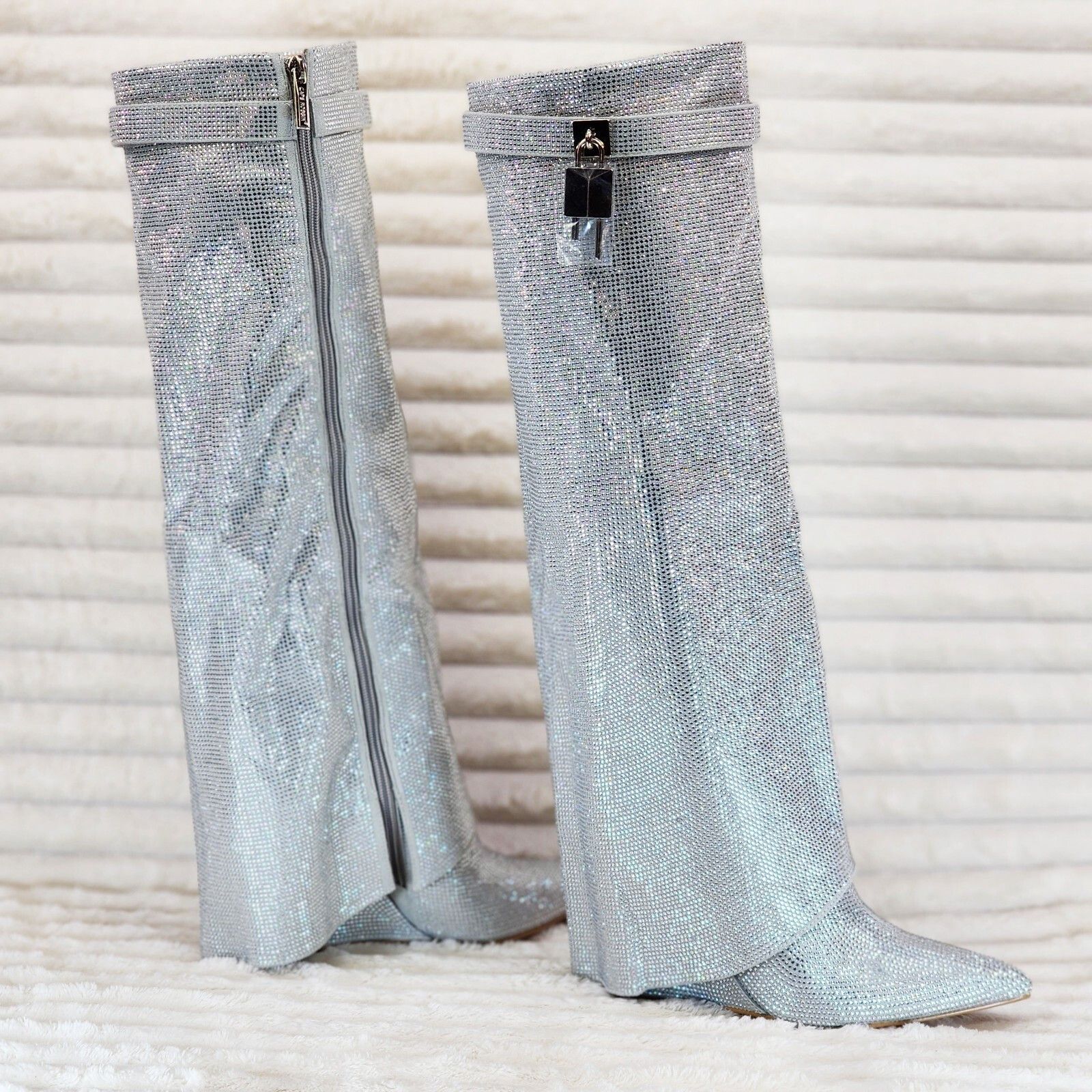 Other Super Sparkle Rhinestone Sharky Skirted Fold Over Wedge Heel Size US 8 / IT 38 - 5 Thumbnail
