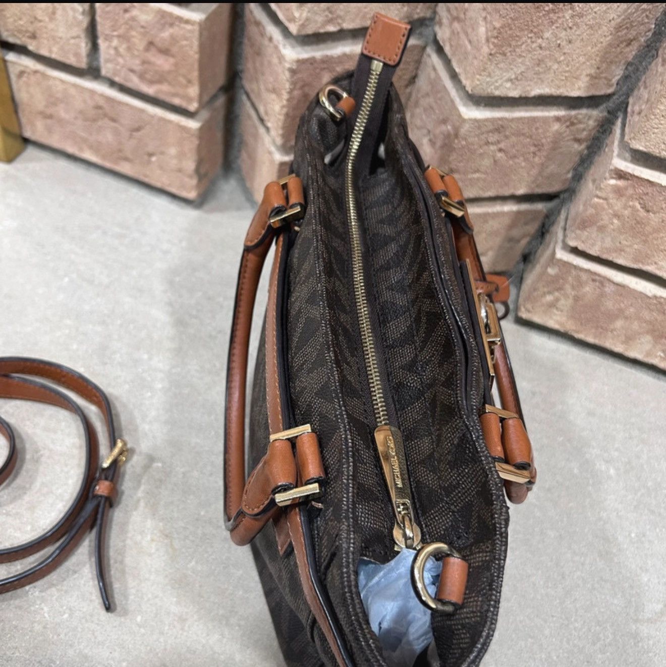 Michael Kors Michael Kors Hamilton Signature Satchel – Brown/Black Leathe Size ONE SIZE - 3 Thumbnail