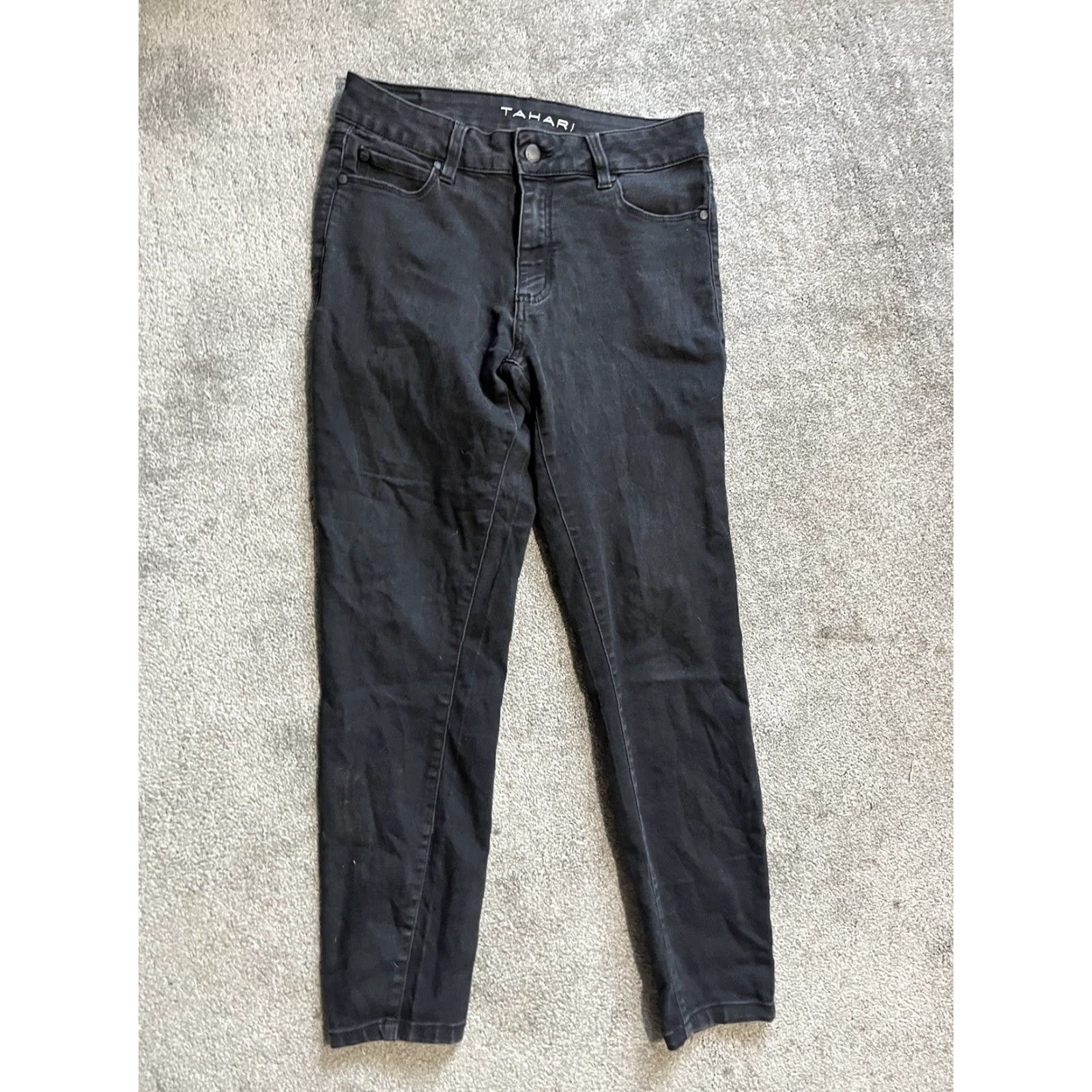Vintage Tahari Jeans Kelly Classic Skinny Womens 6 Black Denim Mid Rise 5-Pocket Stretch Slimming Button Zip Jeans Branded Tahari Jeans Size 28" / US 6 / IT 42 - 3 Thumbnail