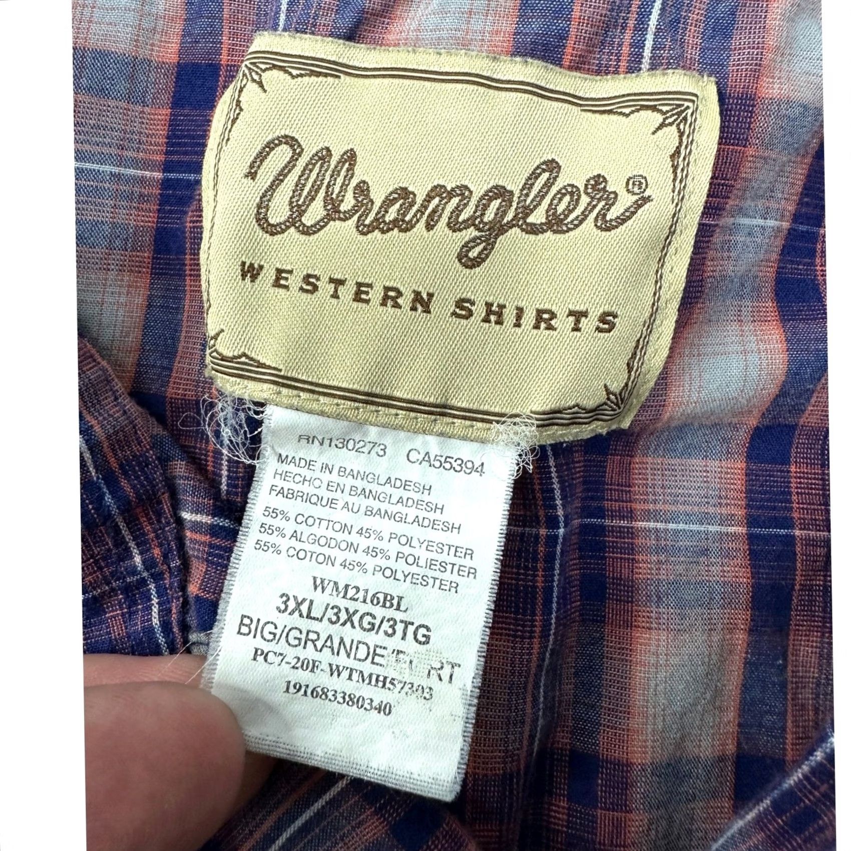 Wrangler VINTAGE Wrangler Western Shirt Blue Orange Plaid Pearl Snap / Men's 3XL Size US XXL / EU 58 / 5 - 3 Thumbnail