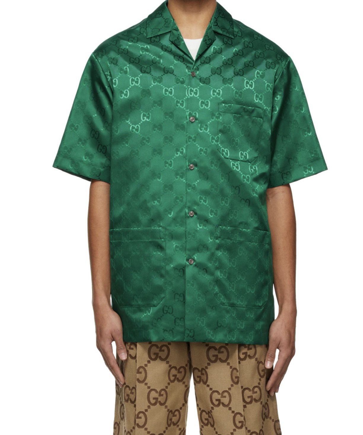 image of Gucci GG Jacquard Monogram Shirt in Green, Men's (Size Medium)