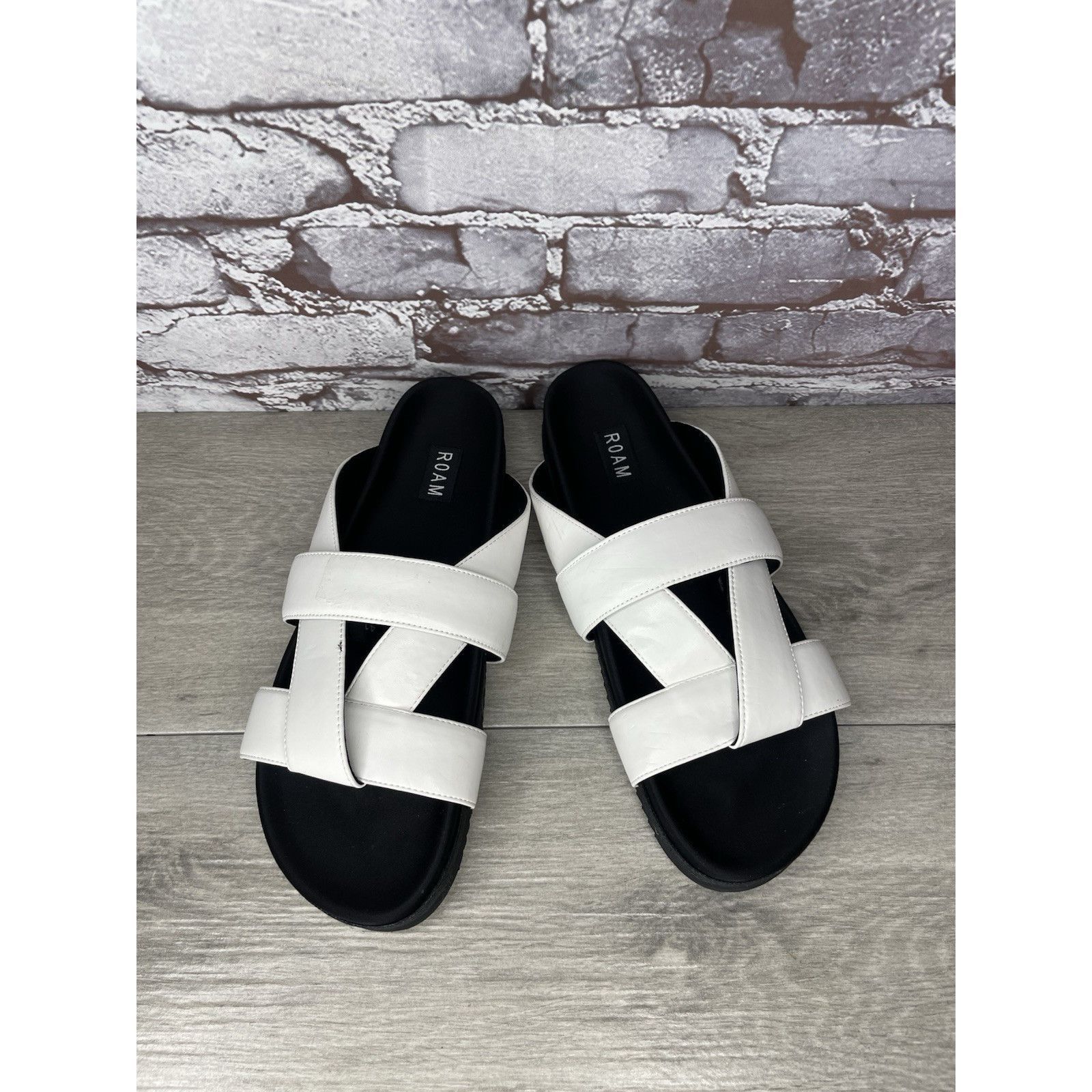 ROA Roam White Leather Ribbon Open Toe Straps Slides Sandals Wom Size US 10.5 / IT 40.5 - 2 Thumbnail