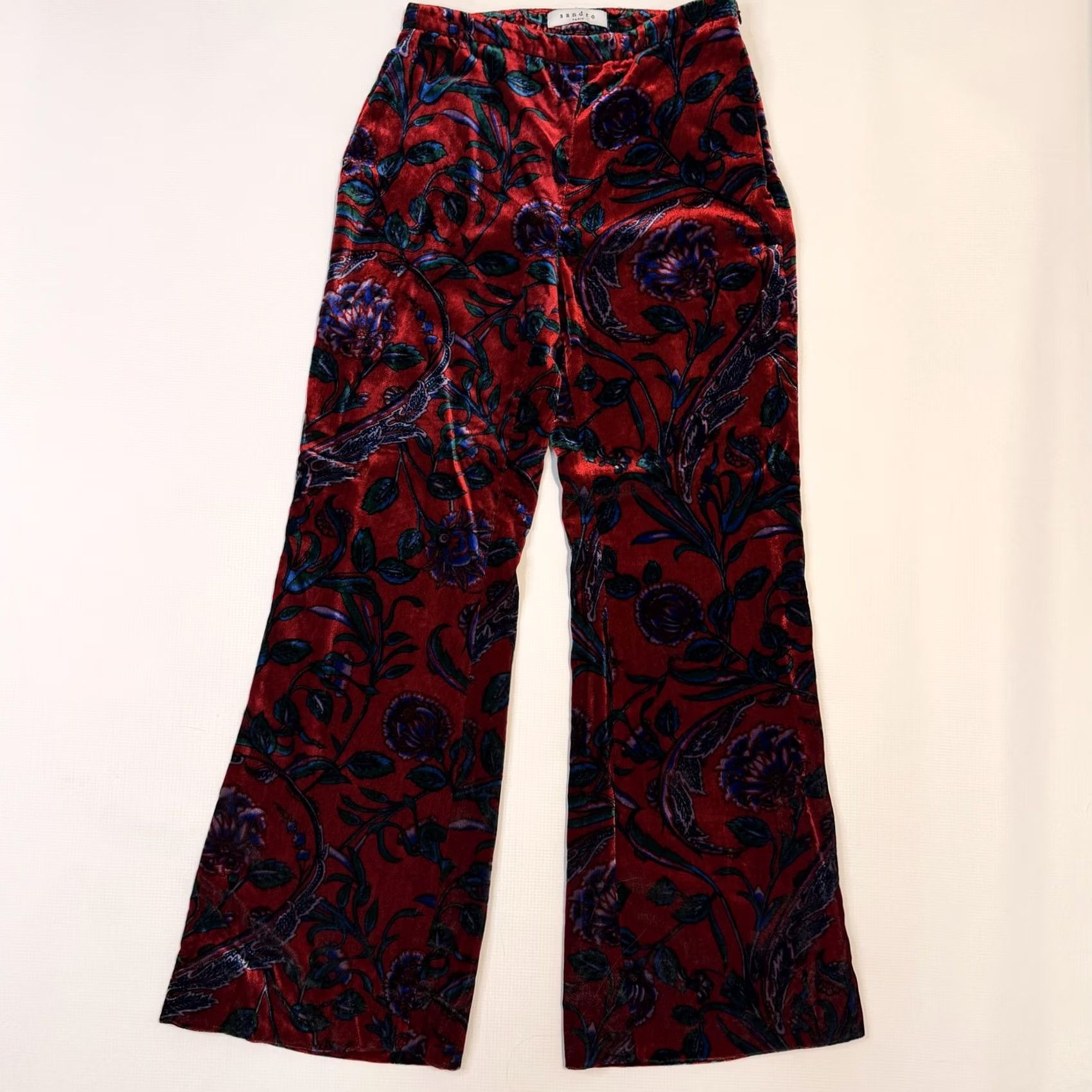 Sandro Sandro Pants Womens 36 Red Velvet Floral Wide Leg Zip Pockets Party Cocktail Pants Womens Red Velvet Floral Wide-Leg Zip Pockets 36 Mens? Size 25" / US 0 / IT 36 - 2 Thumbnail