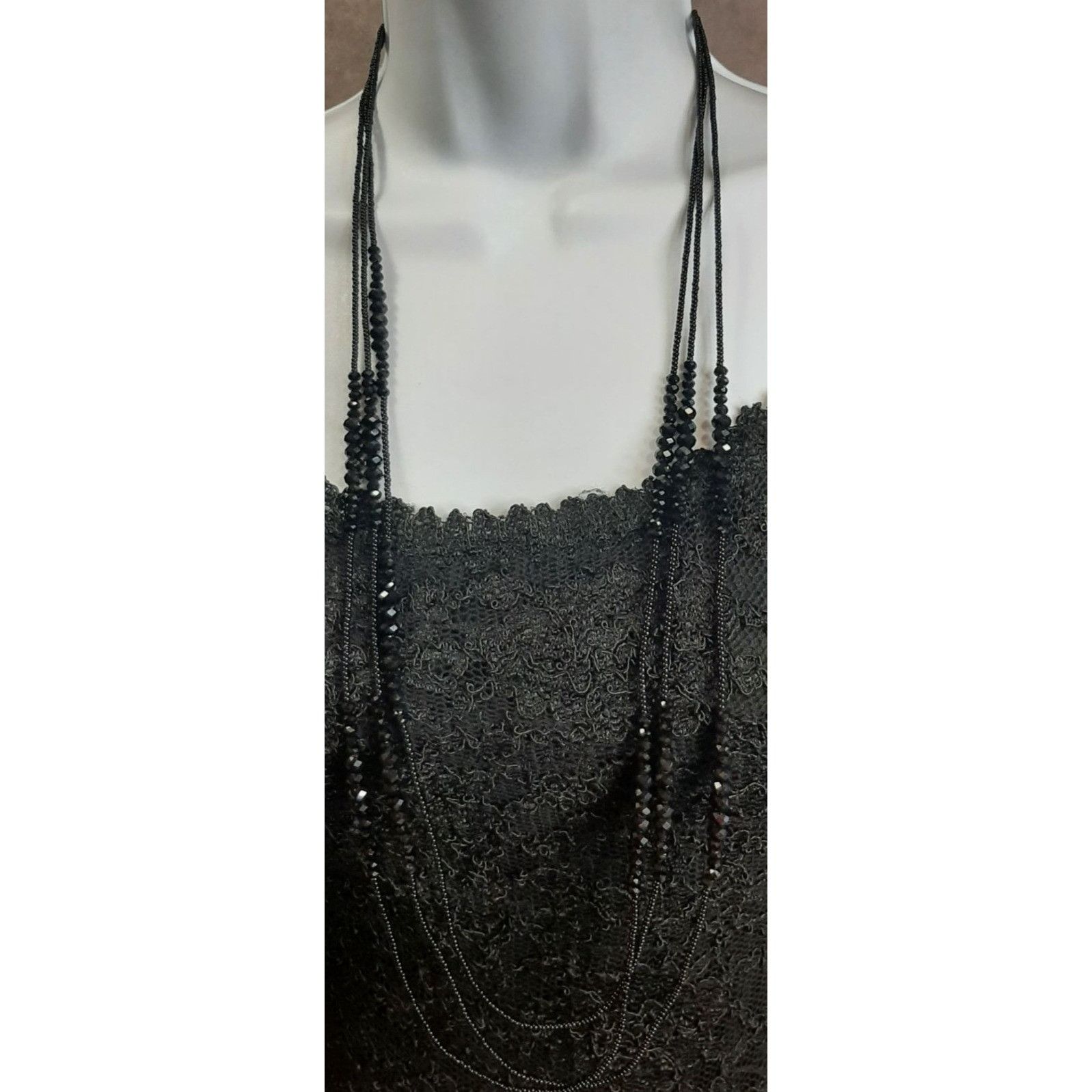 Other Glam Goth Black Multi-Strand Beaded Necklace With Faceted Be Size ONE SIZE - 1 Thumbnail