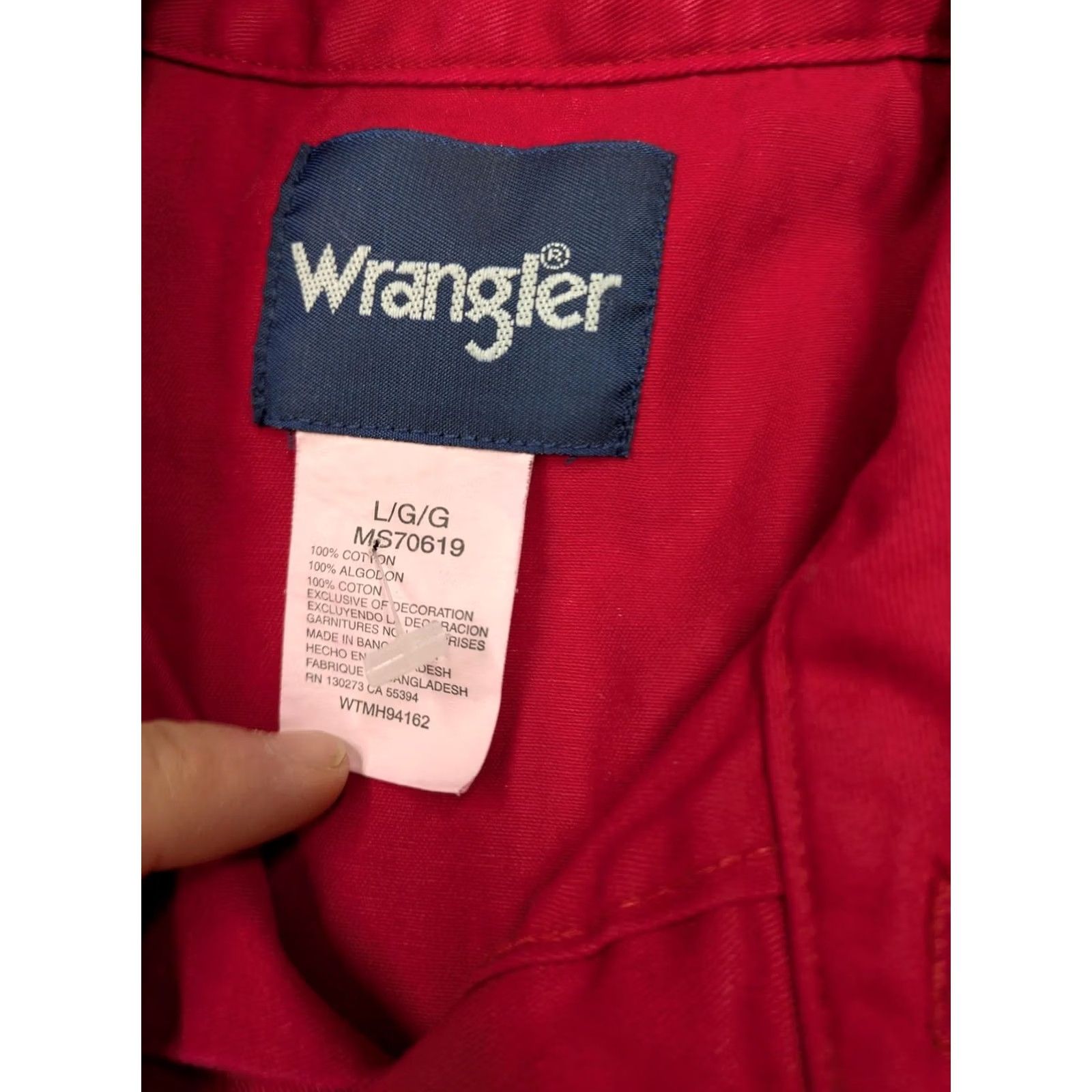Wrangler Wrangler Shirt Mens Large Red Solid Western Pearl Snap Button Brush Popper Thick Size US L / EU 52-54 / 3 - 4 Thumbnail