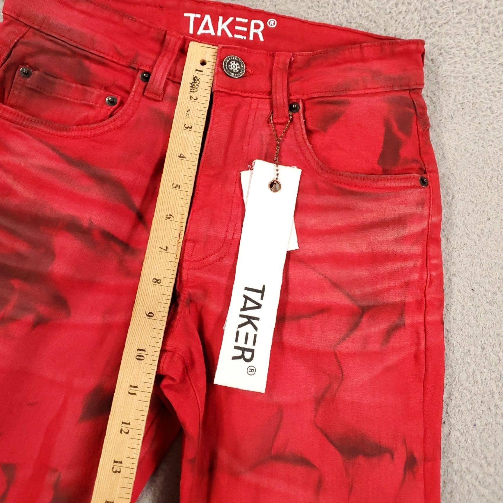 Denime TAKER Jeans Slim 29x38 Stacked Denim Red Black NWT Mens Size US 29 - 5 Thumbnail
