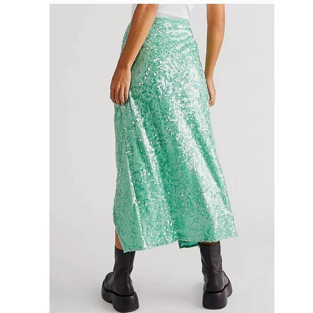 Free People New Free People Poets Sequin Sarong Skirt $228 SIZE 4 Green Size 27" / US 4 / IT 40 - 3 Thumbnail