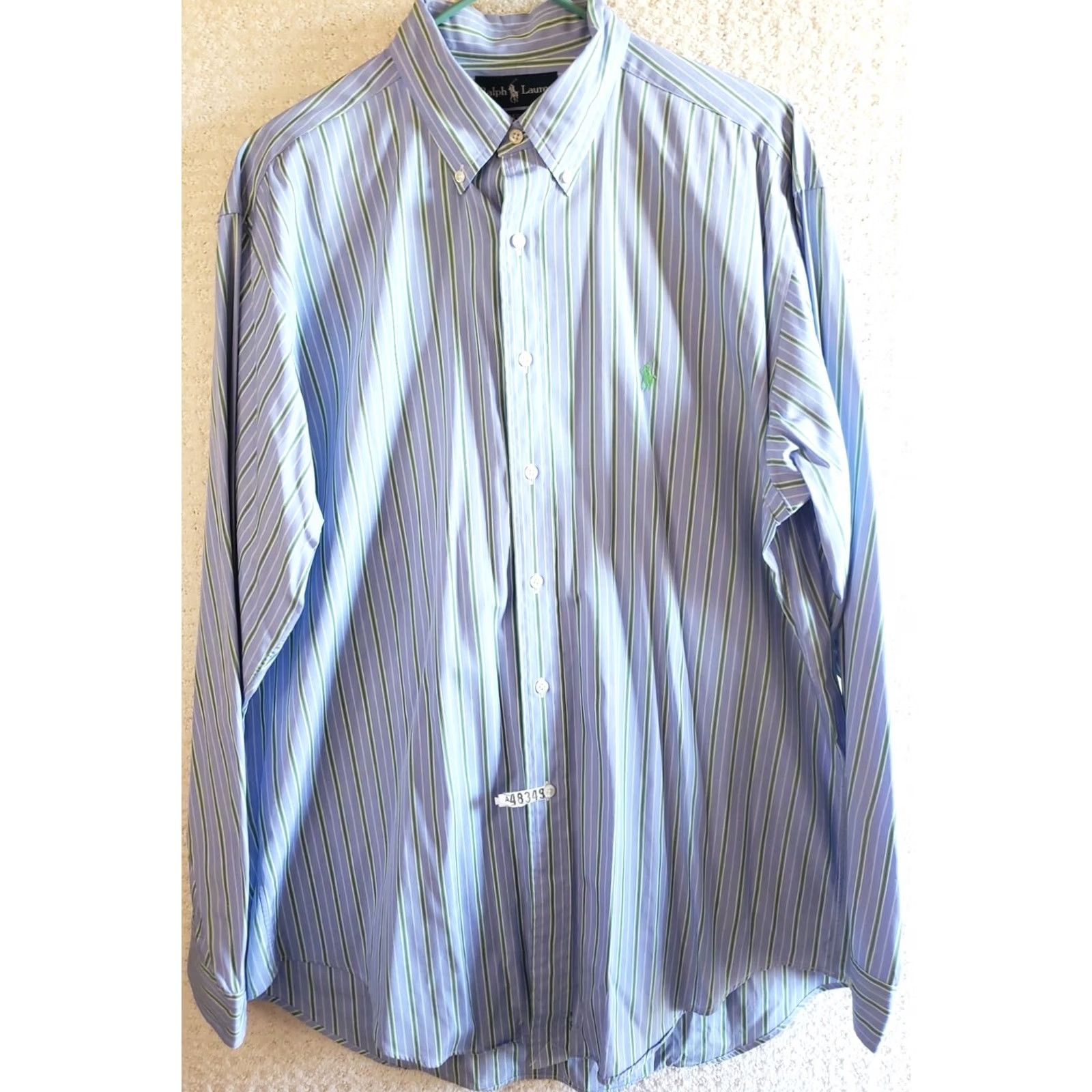 Ralph Lauren Ralph Lauren Men's Classic Fit Button-Down Shirt Blue Green-Striped Long Sleeve Shirt L Image? (Note: This item is pre-owned; dry clean tag). Size US L / EU 52-54 / 3 - 2 Thumbnail