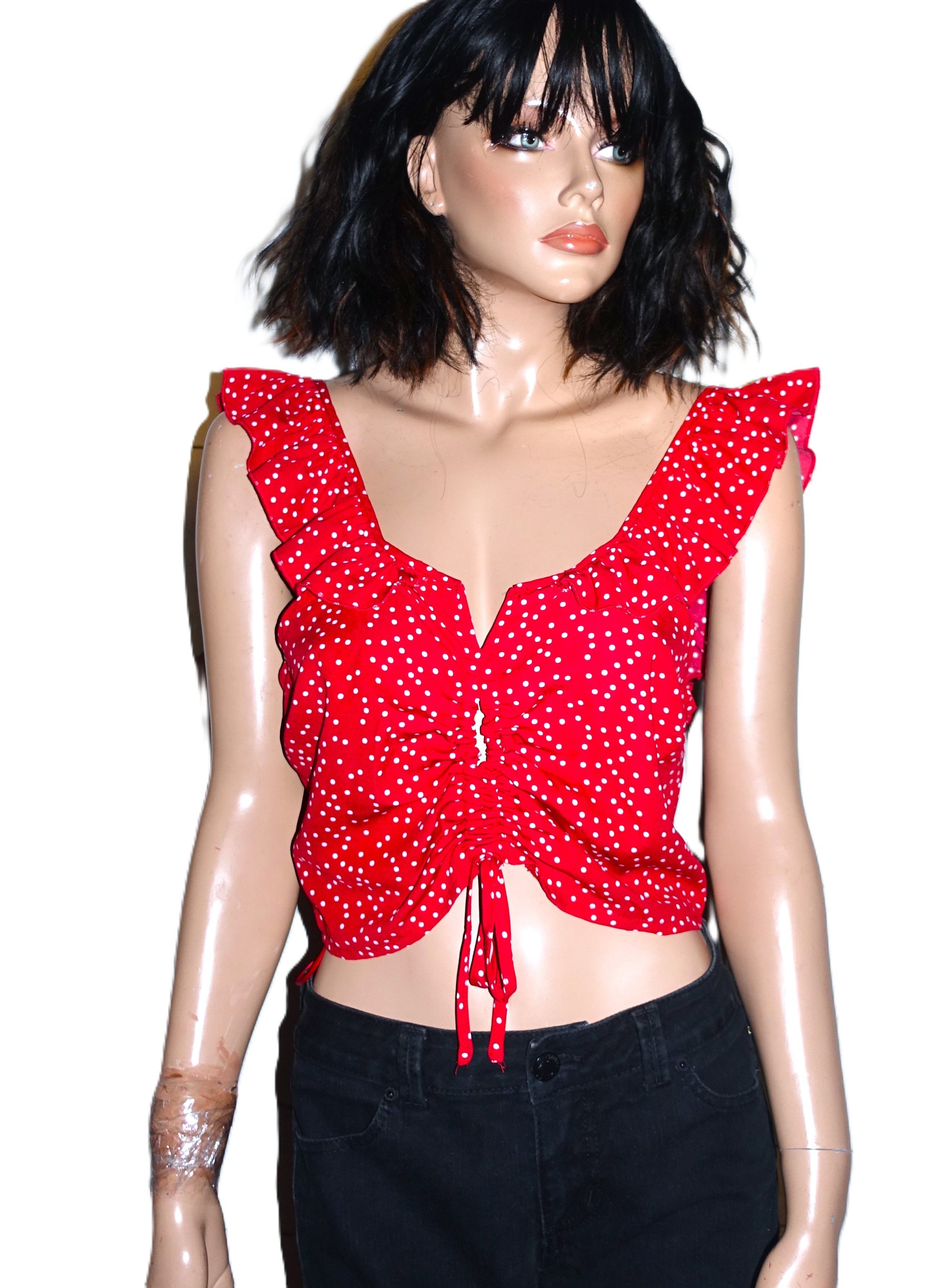 Other Dress Forum Red White Polka Dot Ruched Blouse L Size L / US 10 / IT 46 - 2 Thumbnail