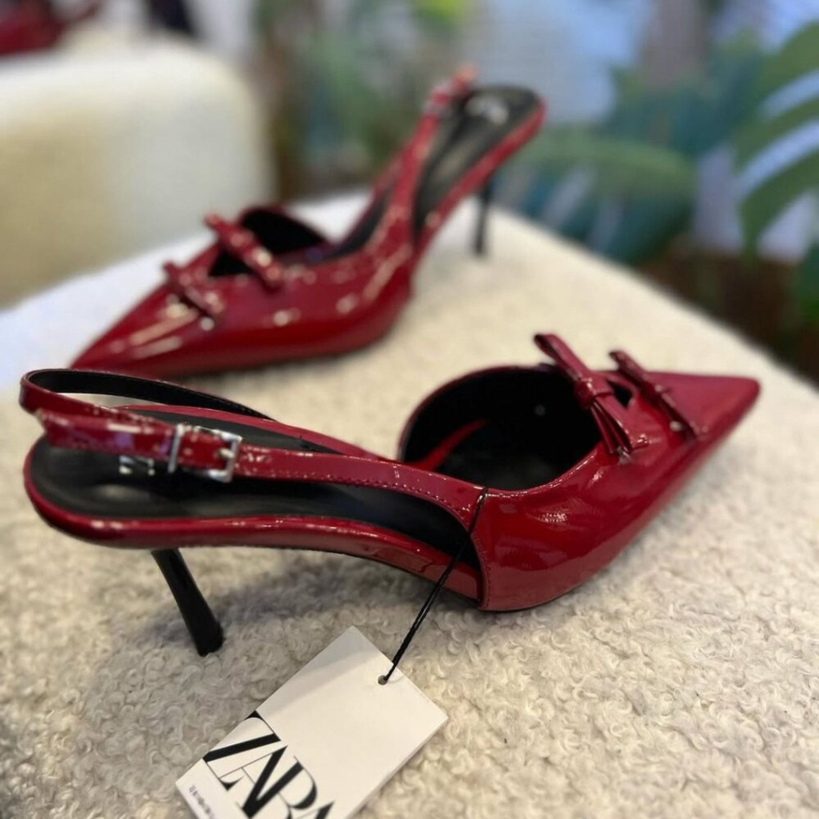 Zara Zara Red Bow Slingback Heels Pointed Toe NWT Size US 9 / IT 39 - 17 Thumbnail