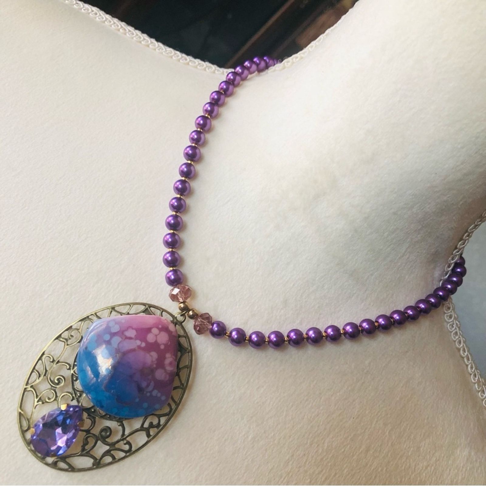 Handmade Handcrafted repurpose ombré porcelain Pearl necklace Size ONE SIZE - 1 Thumbnail